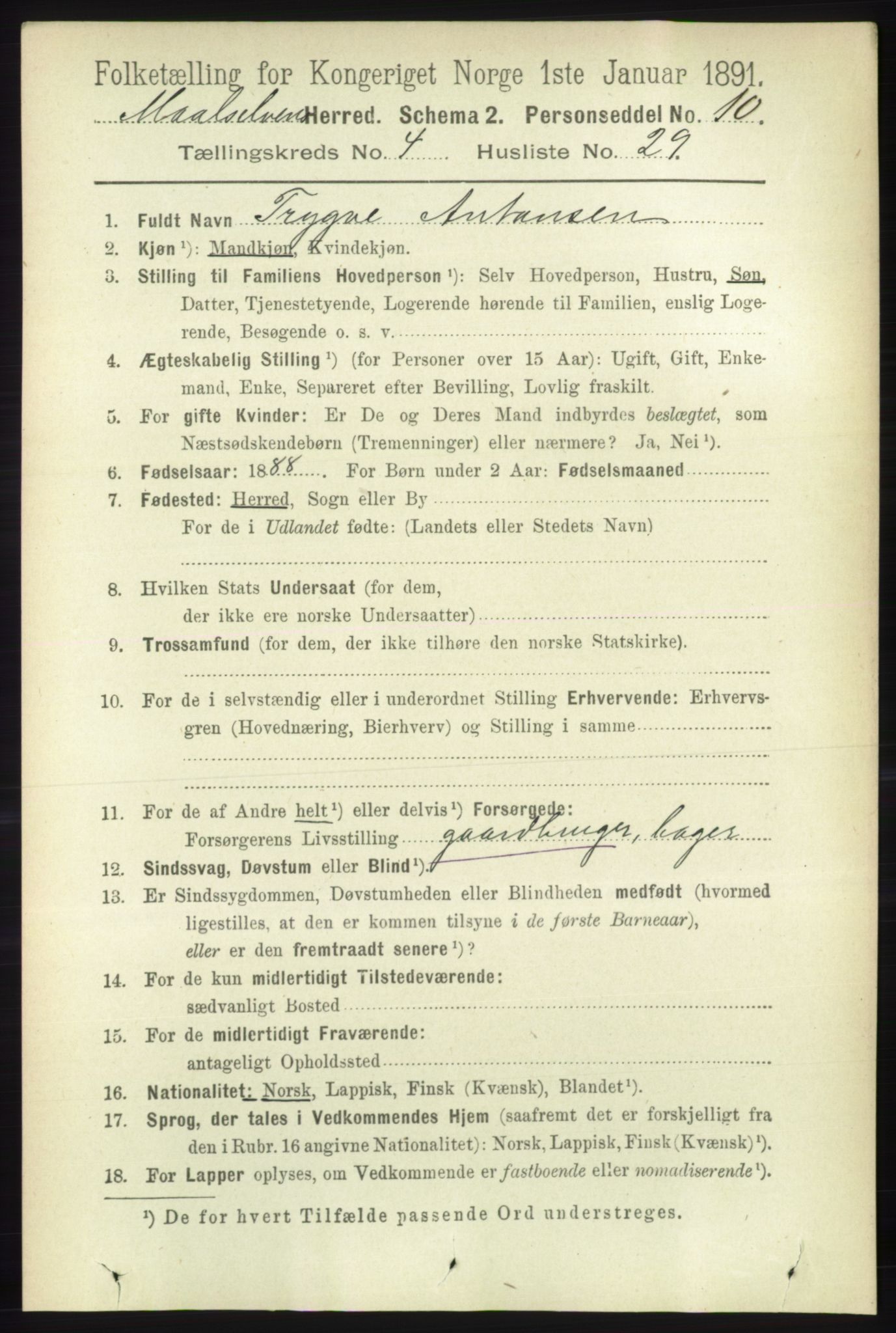 RA, 1891 census for 1924 Målselv, 1891, p. 1306