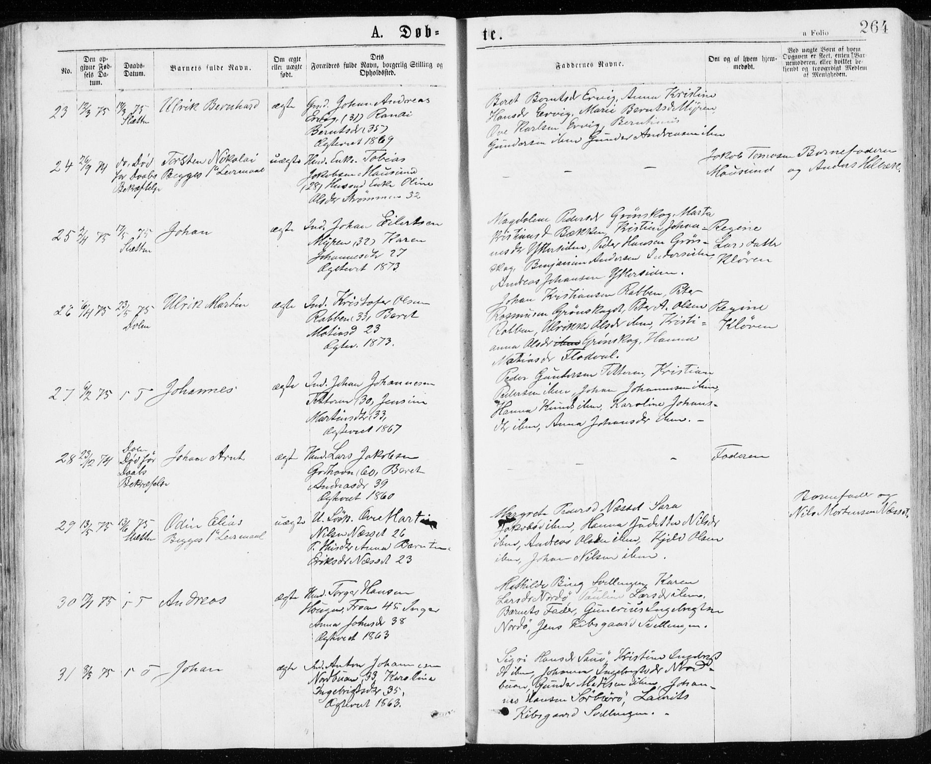 Ministerialprotokoller, klokkerbøker og fødselsregistre - Sør-Trøndelag, SAT/A-1456/640/L0576: Parish register (official) no. 640A01, 1846-1876, p. 264