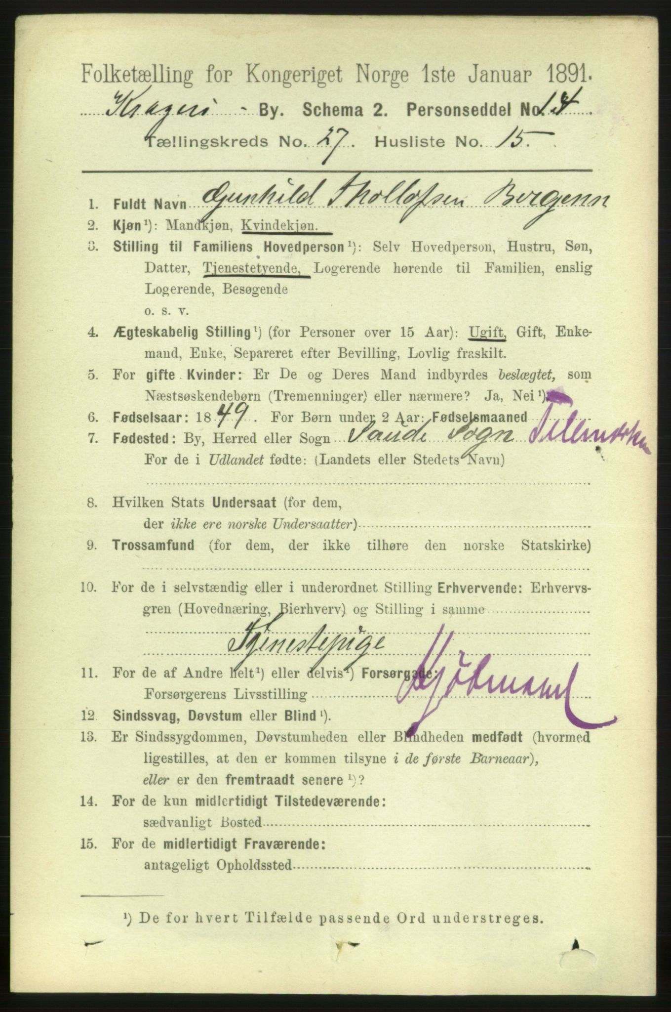 RA, 1891 census for 0801 Kragerø, 1891, p. 5394