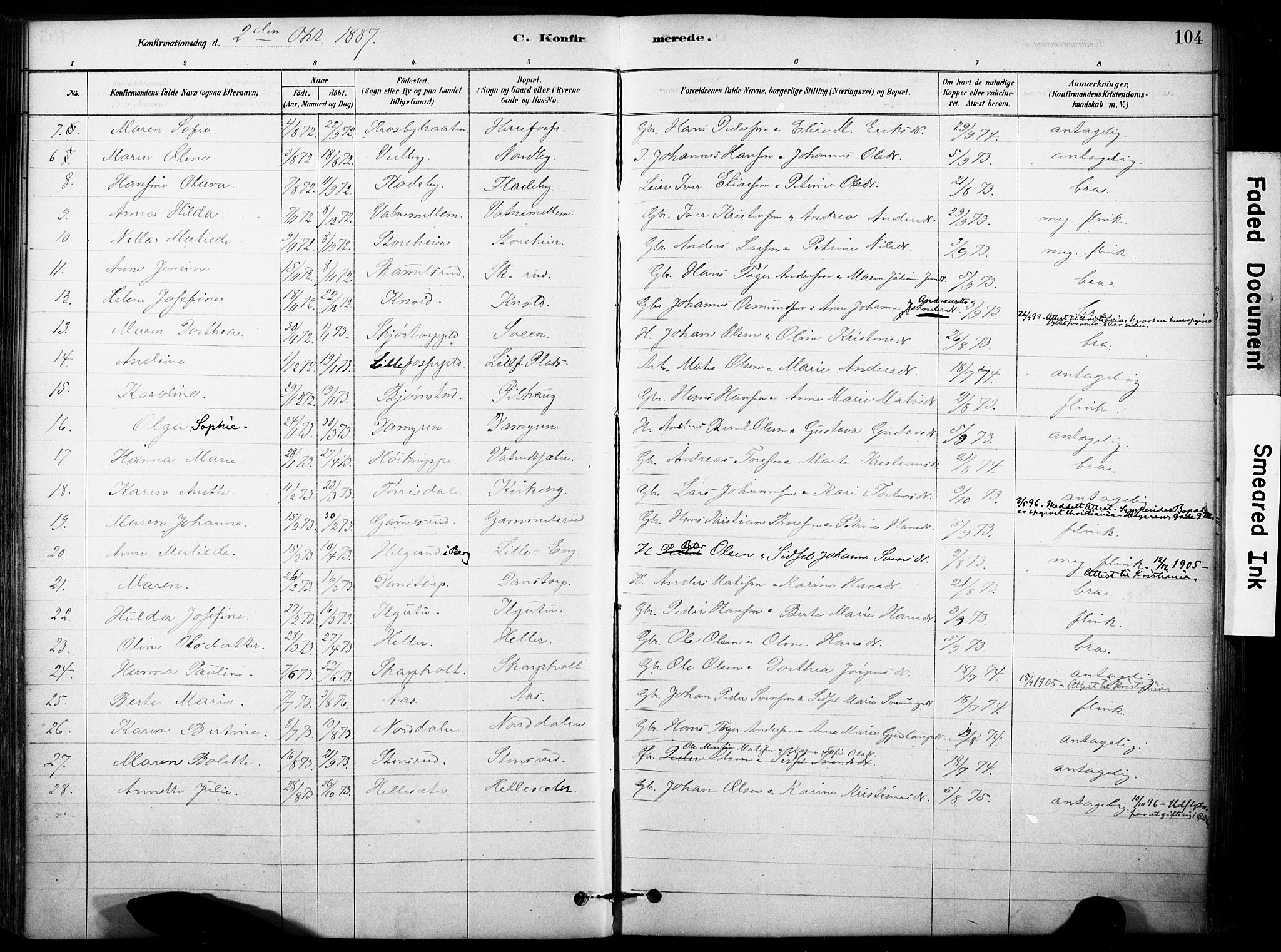 Rakkestad prestekontor Kirkebøker, AV/SAO-A-2008/F/Fb/L0001: Parish register (official) no. II 1, 1878-1899, p. 104