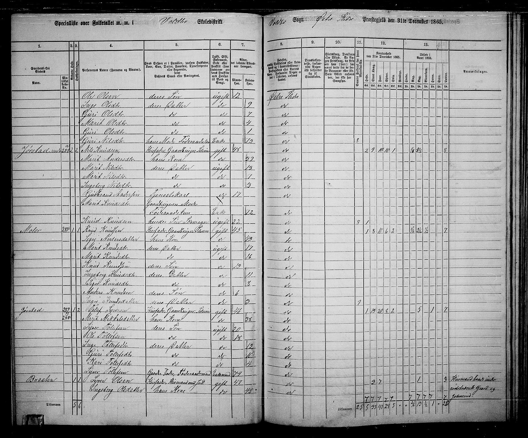 RA, 1865 census for Øystre Slidre, 1865, p. 76