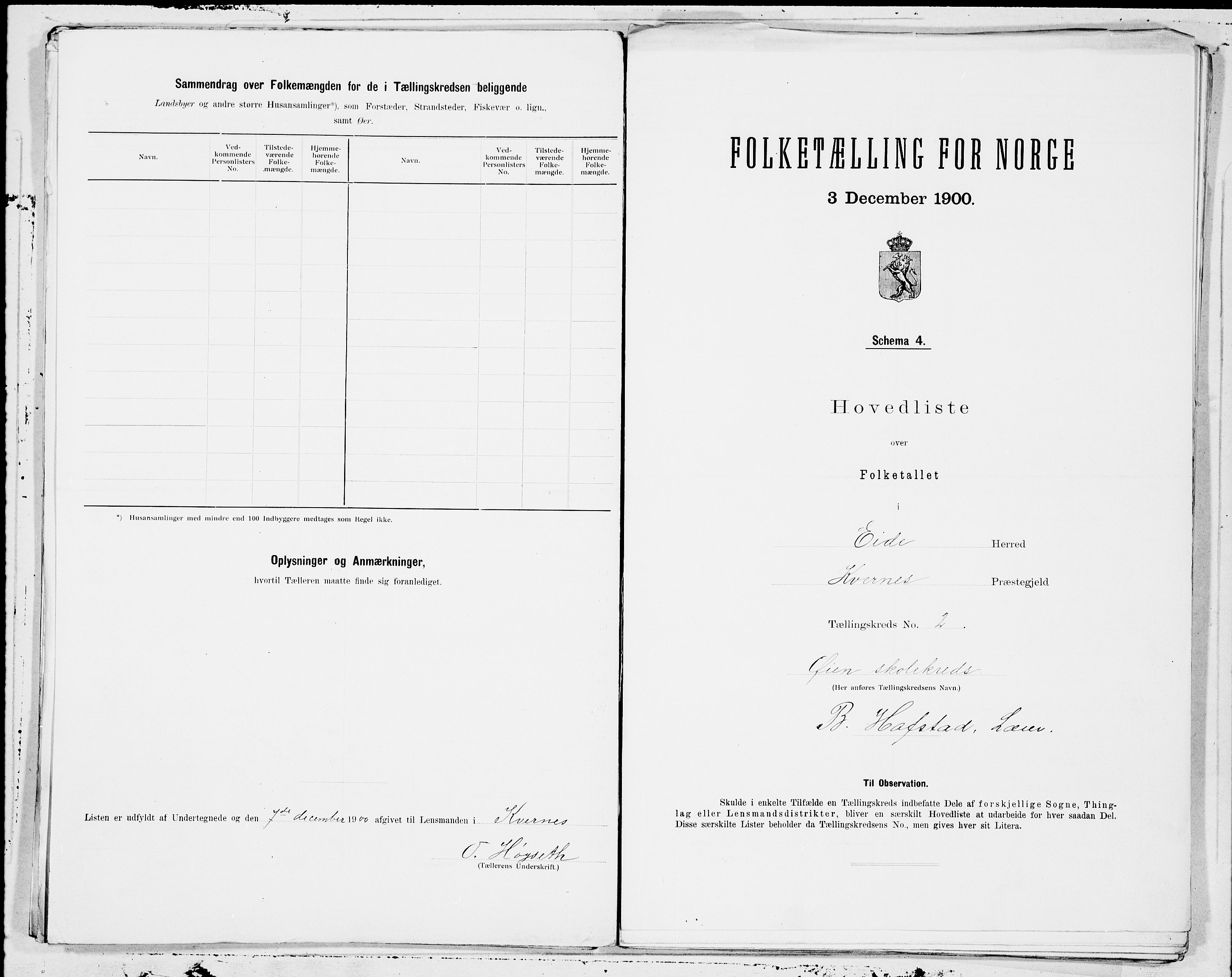 SAT, 1900 census for Eide, 1900, p. 4