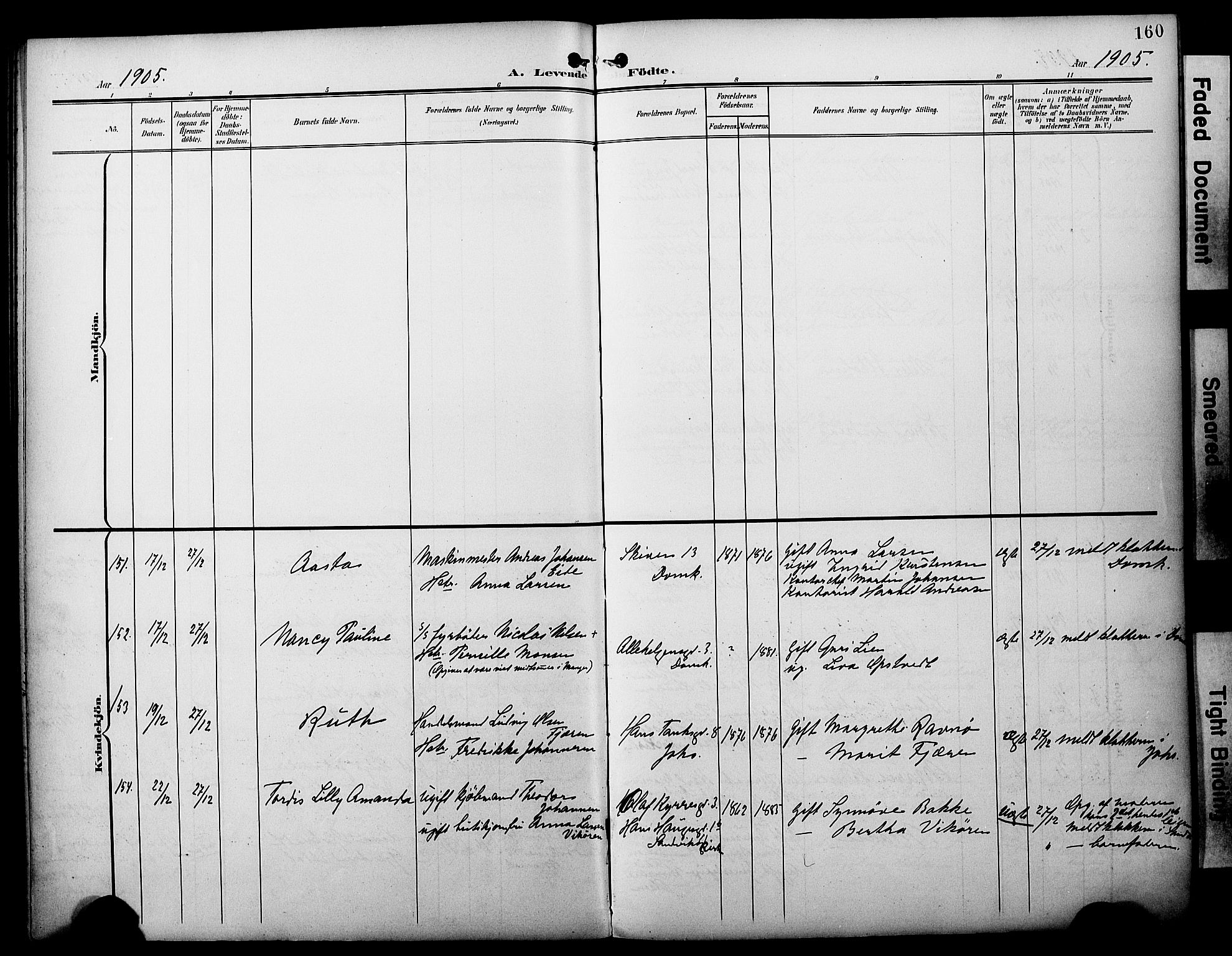 Fødselsstiftelsens sokneprestembete*, SAB/-: Parish register (official) no. A 3, 1901-1910, p. 160