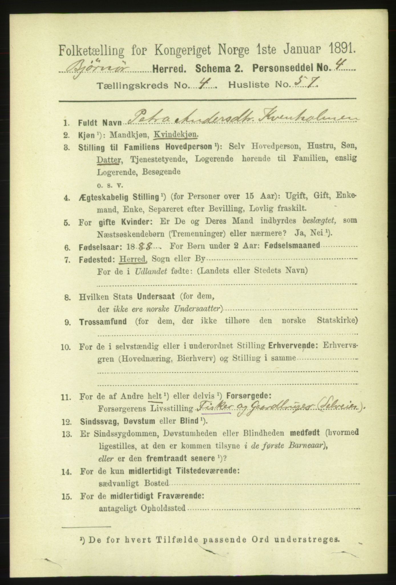 RA, 1891 census for 1632 Bjørnør, 1891, p. 2215