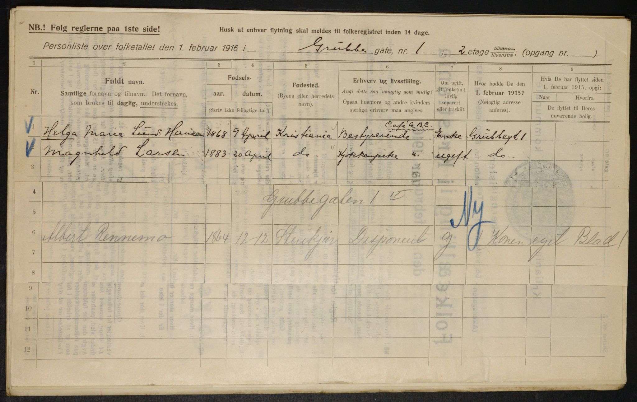 OBA, Municipal Census 1916 for Kristiania, 1916, p. 30727