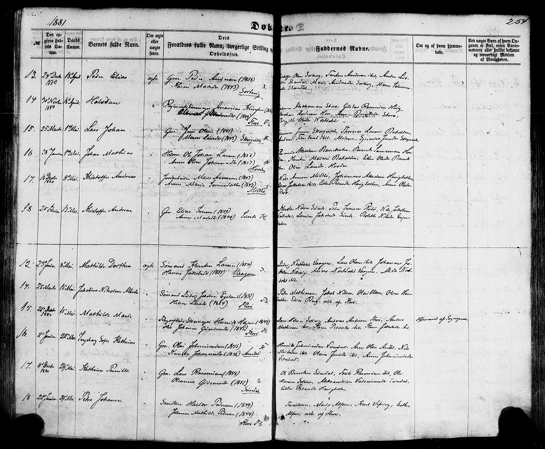 Kinn sokneprestembete, AV/SAB-A-80801/H/Haa/Haaa/L0006: Parish register (official) no. A 6, 1857-1885, p. 254