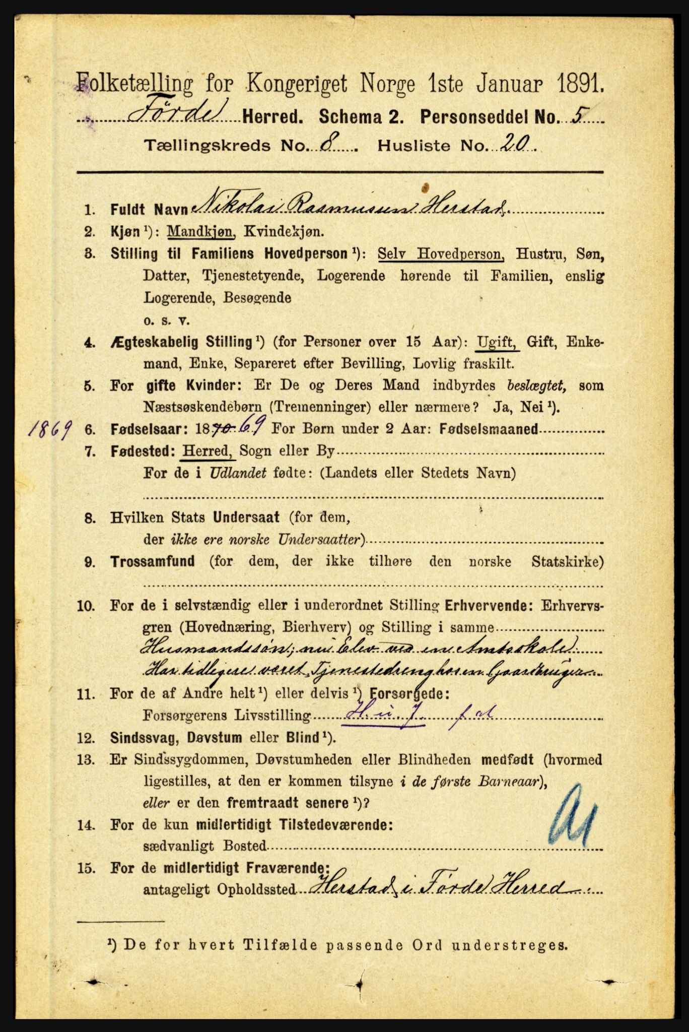 RA, 1891 census for 1432 Førde, 1891, p. 2997