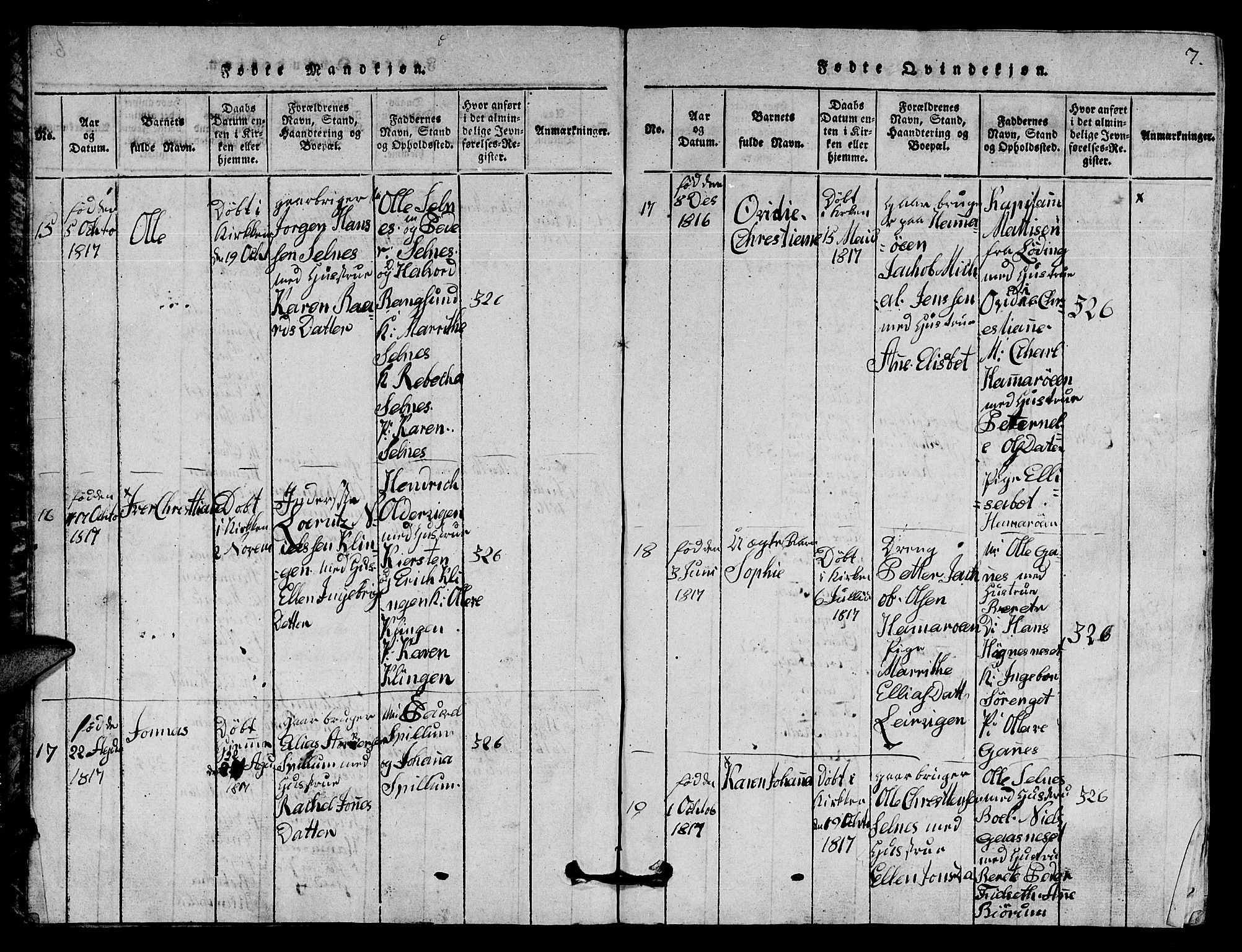 Ministerialprotokoller, klokkerbøker og fødselsregistre - Nord-Trøndelag, SAT/A-1458/770/L0590: Parish register (copy) no. 770C01, 1815-1824, p. 7