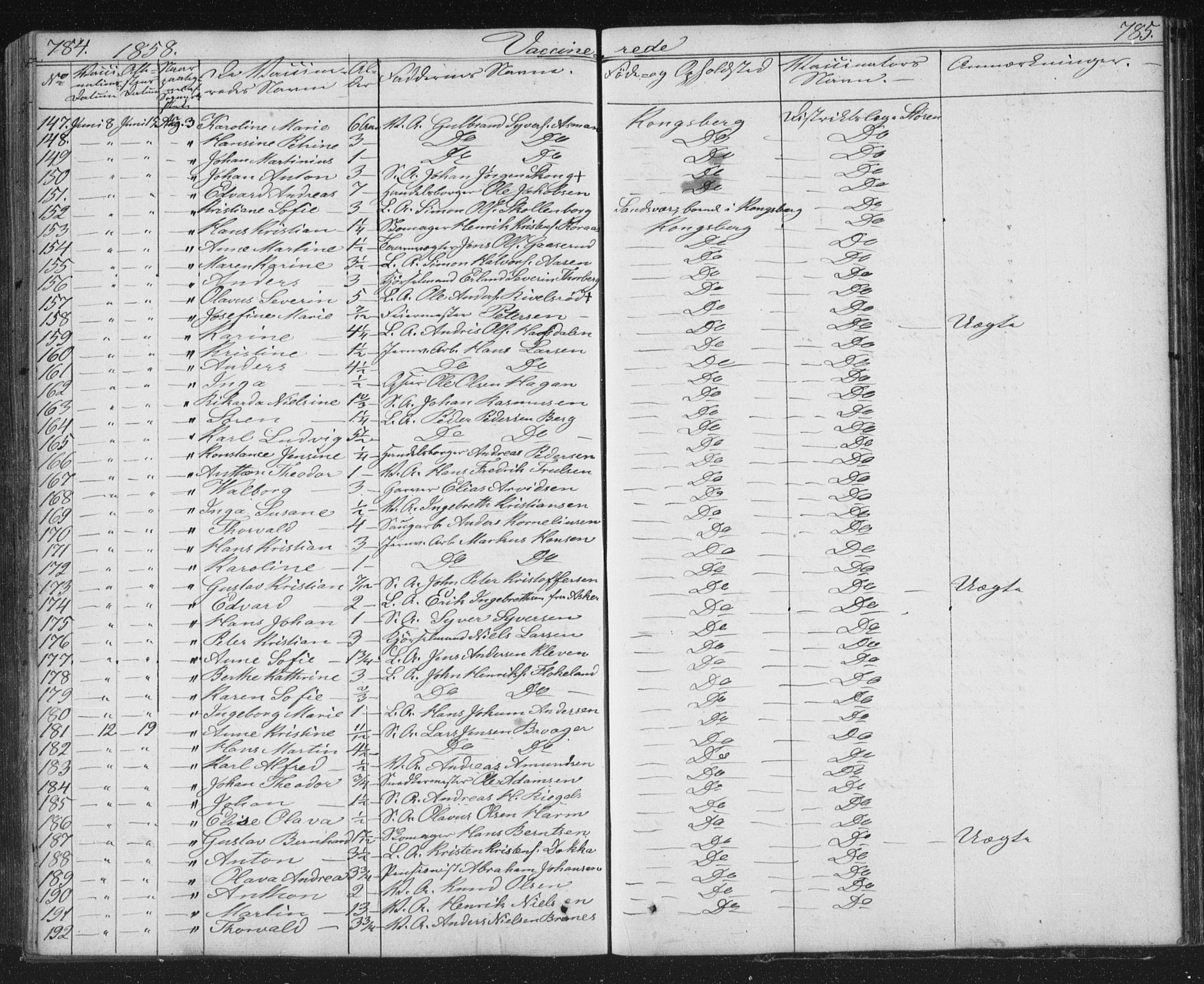 Kongsberg kirkebøker, SAKO/A-22/G/Ga/L0002: Parish register (copy) no. 2, 1839-1858, p. 784-785