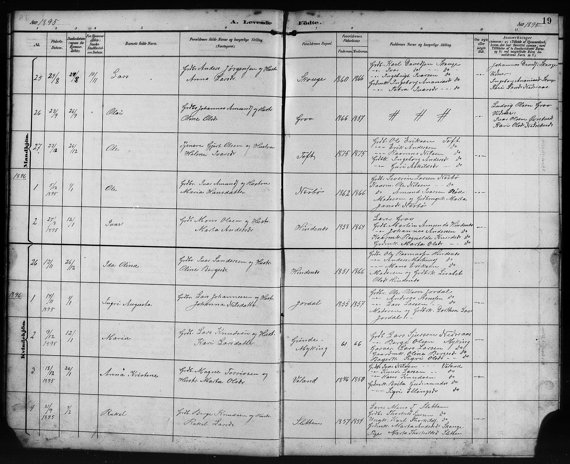 Lindås Sokneprestembete, SAB/A-76701/H/Hab: Parish register (copy) no. E 3, 1892-1905, p. 19