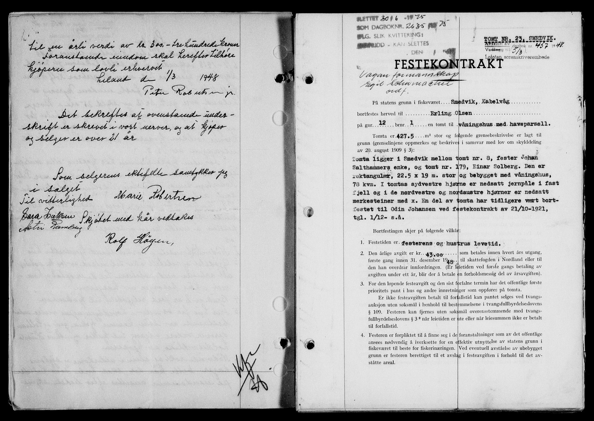 Lofoten sorenskriveri, SAT/A-0017/1/2/2C/L0018a: Mortgage book no. 18a, 1948-1948, Diary no: : 457/1948