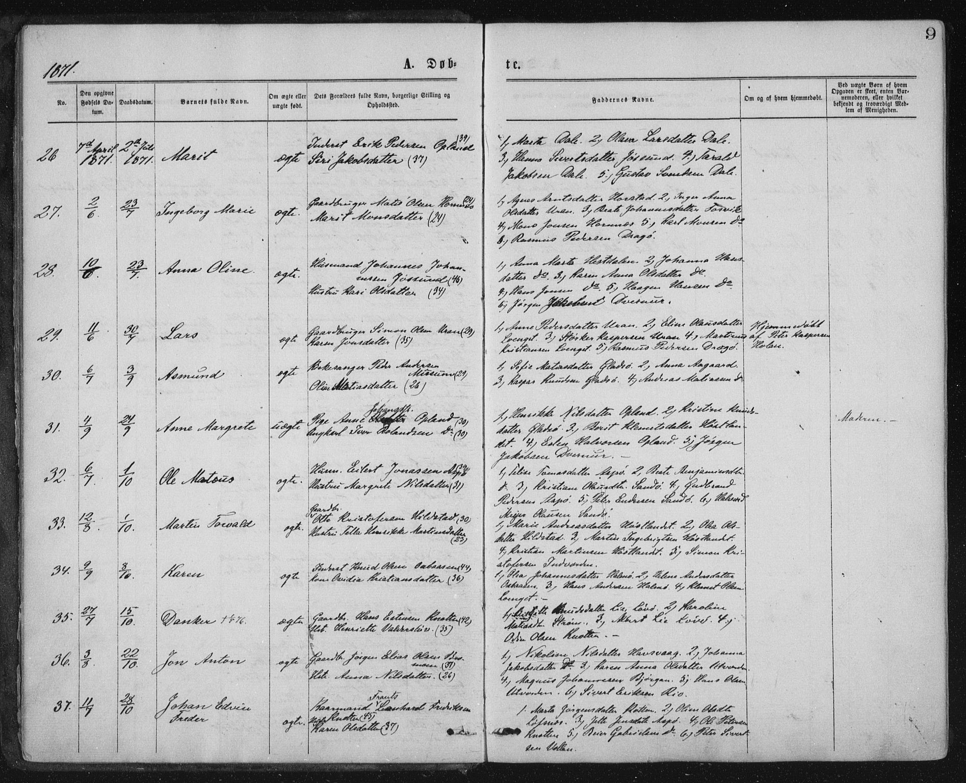 Ministerialprotokoller, klokkerbøker og fødselsregistre - Nord-Trøndelag, SAT/A-1458/771/L0596: Parish register (official) no. 771A03, 1870-1884, p. 9