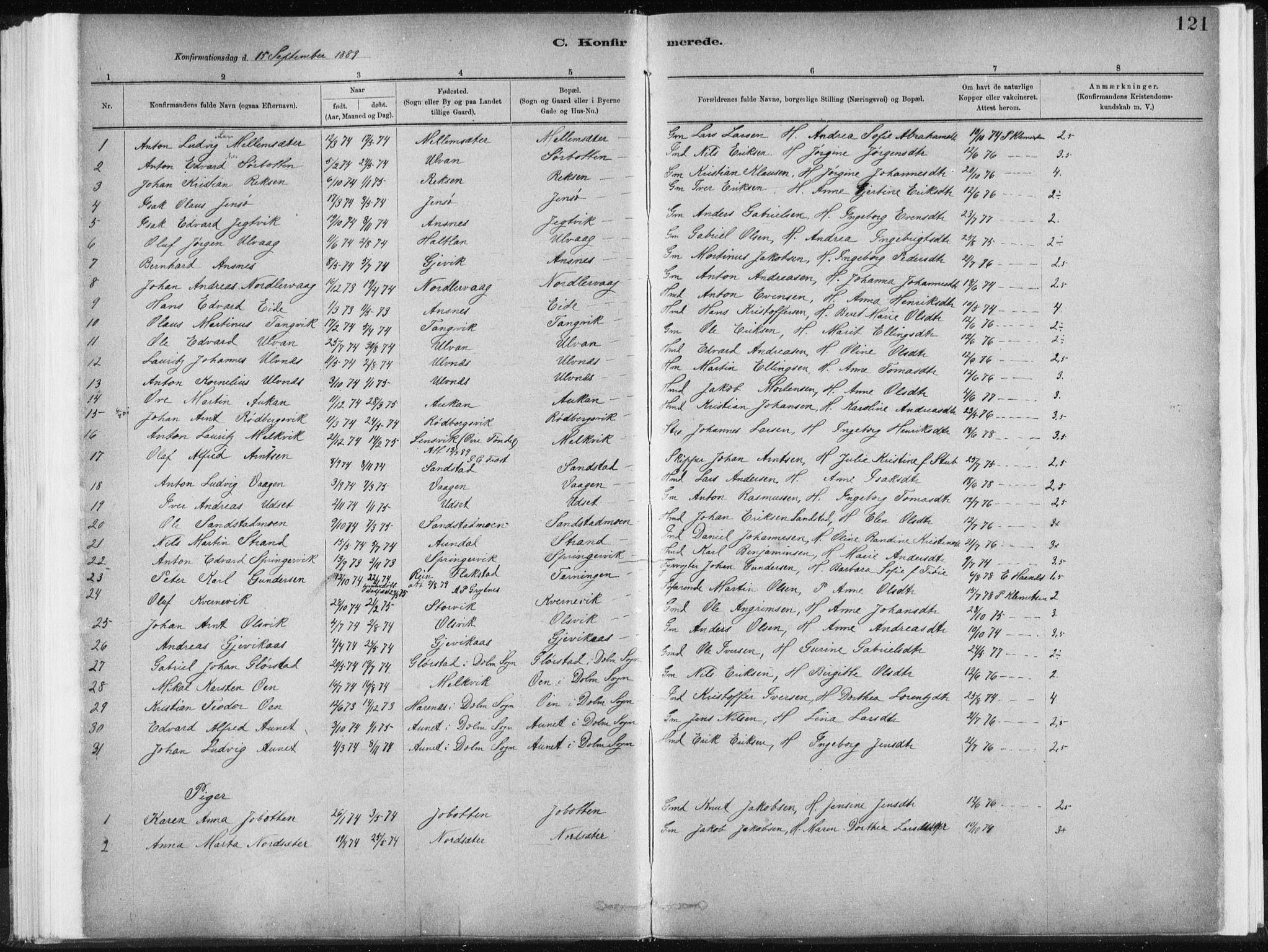 Ministerialprotokoller, klokkerbøker og fødselsregistre - Sør-Trøndelag, SAT/A-1456/637/L0558: Parish register (official) no. 637A01, 1882-1899, p. 121