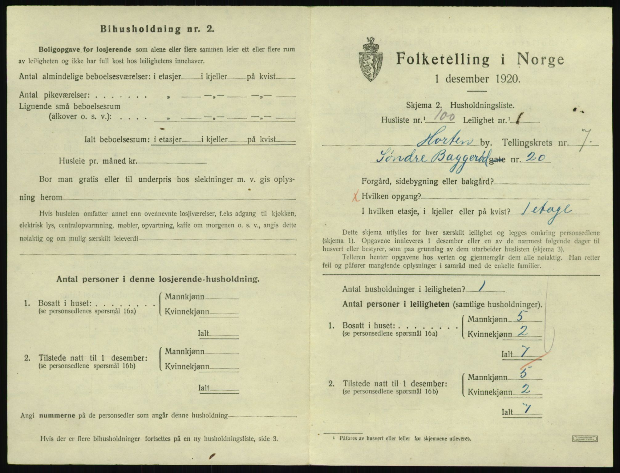 SAKO, 1920 census for Horten, 1920, p. 7567