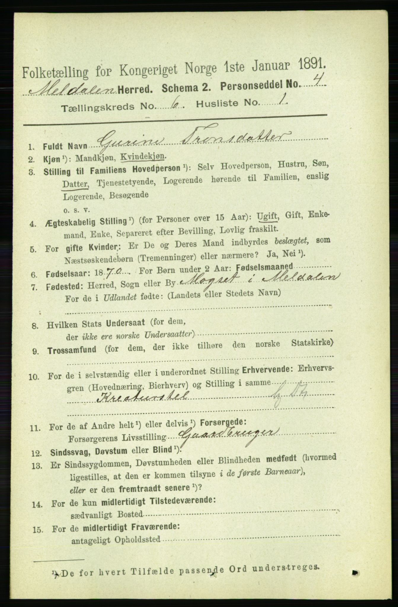 RA, 1891 census for 1636 Meldal, 1891, p. 2872