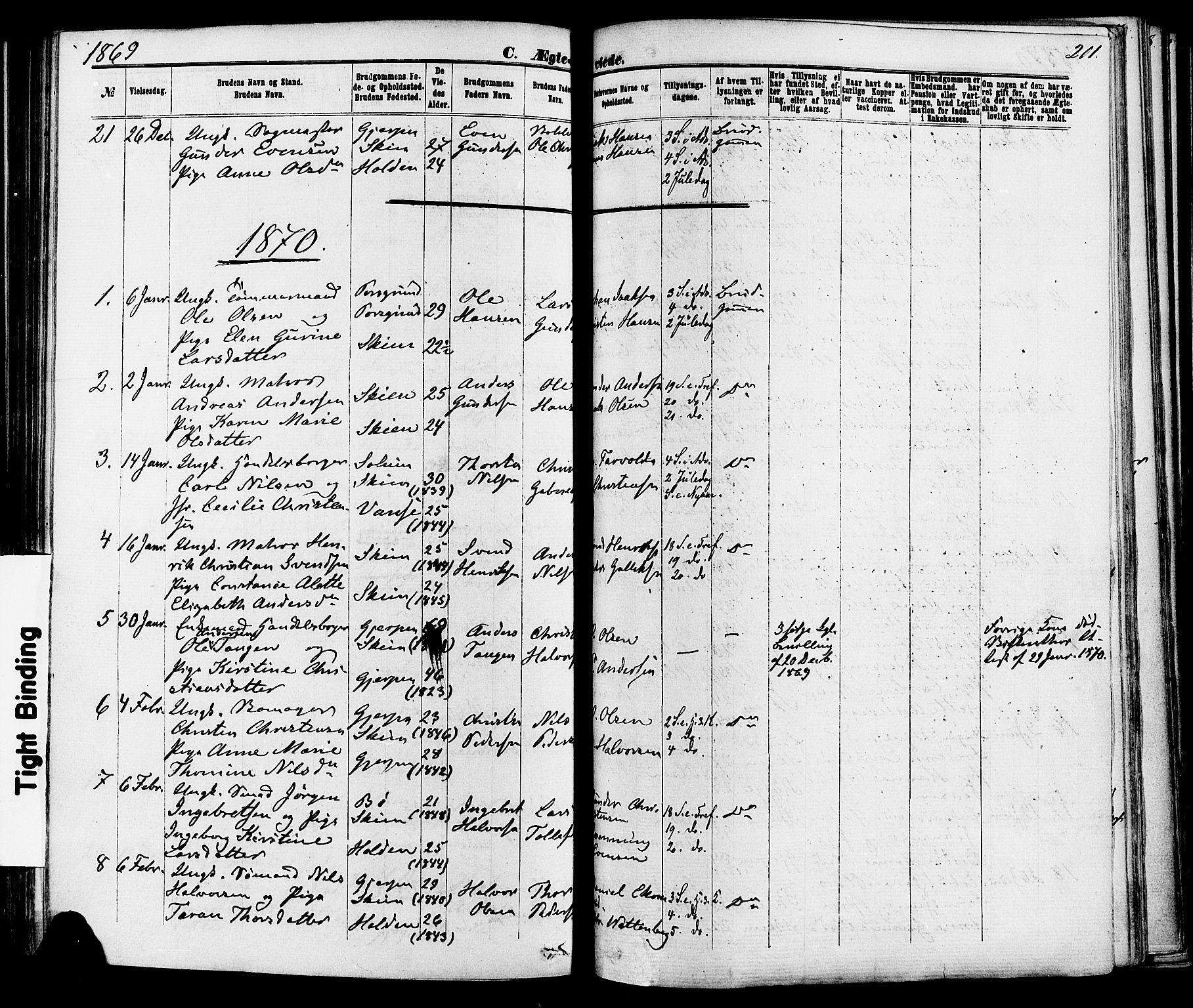 Skien kirkebøker, AV/SAKO-A-302/F/Fa/L0008: Parish register (official) no. 8, 1866-1877, p. 201