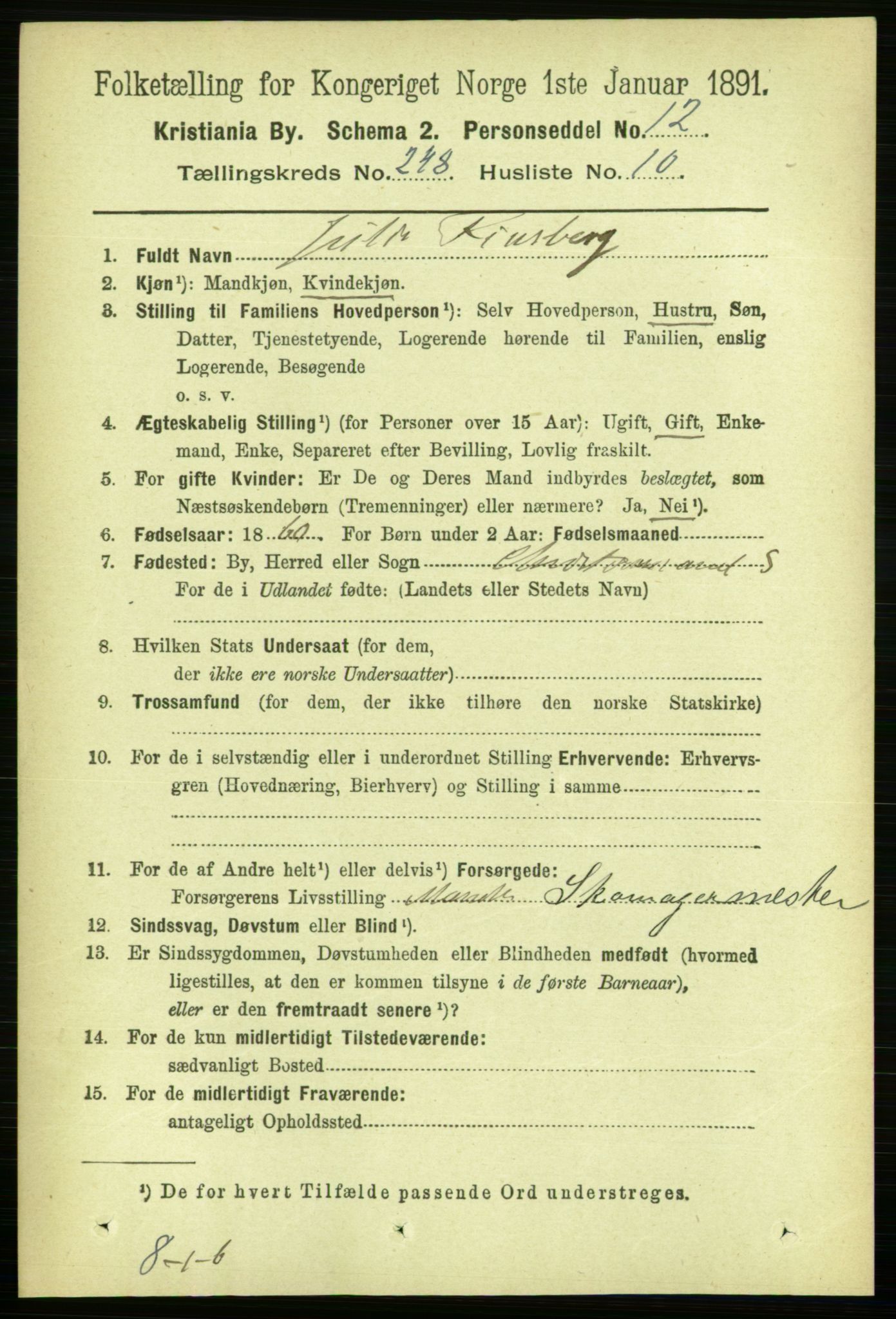 RA, 1891 census for 0301 Kristiania, 1891, p. 151496