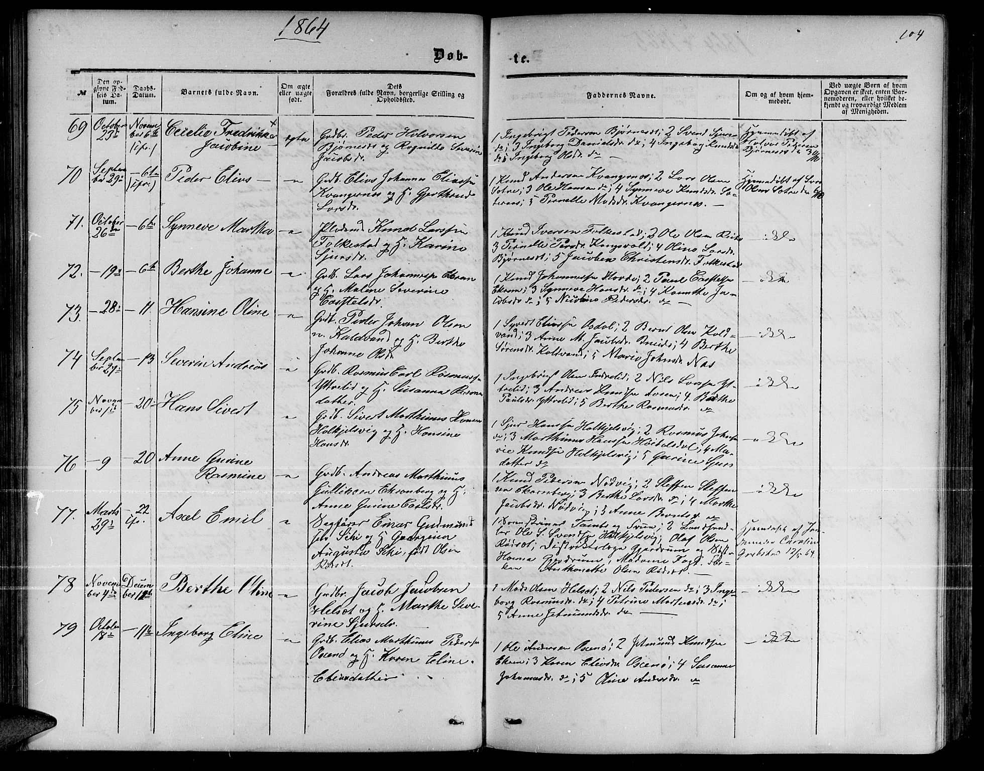 Ministerialprotokoller, klokkerbøker og fødselsregistre - Møre og Romsdal, AV/SAT-A-1454/511/L0157: Parish register (copy) no. 511C03, 1864-1884, p. 104