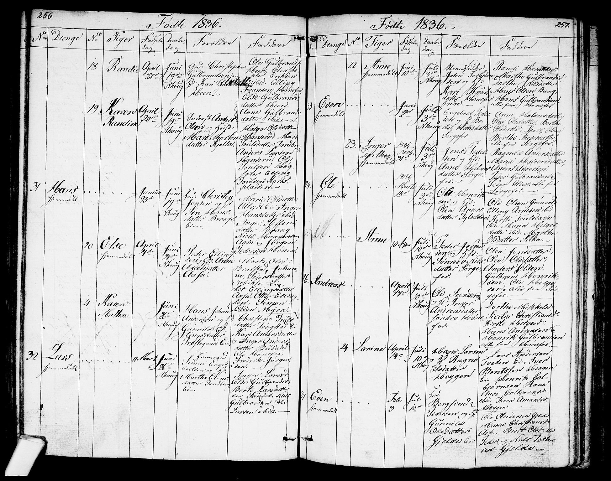 Norderhov kirkebøker, AV/SAKO-A-237/G/Ga/L0004: Parish register (copy) no. I 4, 1824-1849, p. 256-257