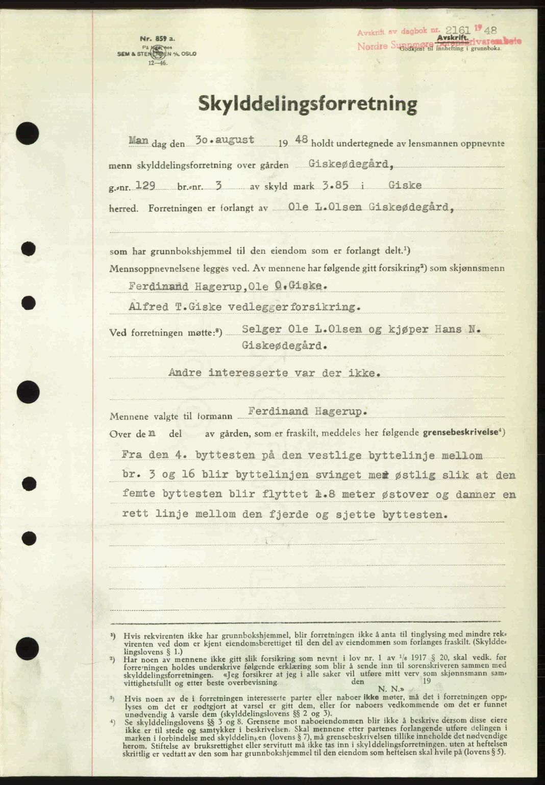 Nordre Sunnmøre sorenskriveri, AV/SAT-A-0006/1/2/2C/2Ca: Mortgage book no. A29, 1948-1949, Diary no: : 2161/1948