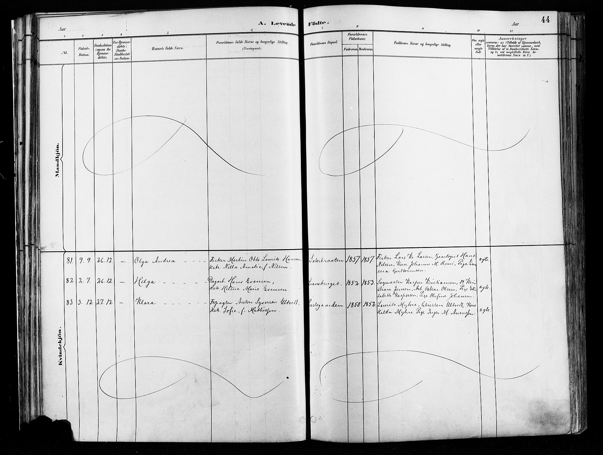 Østre Aker prestekontor Kirkebøker, SAO/A-10840/F/Fa/L0008: Parish register (official) no. I 8, 1883-1894, p. 44