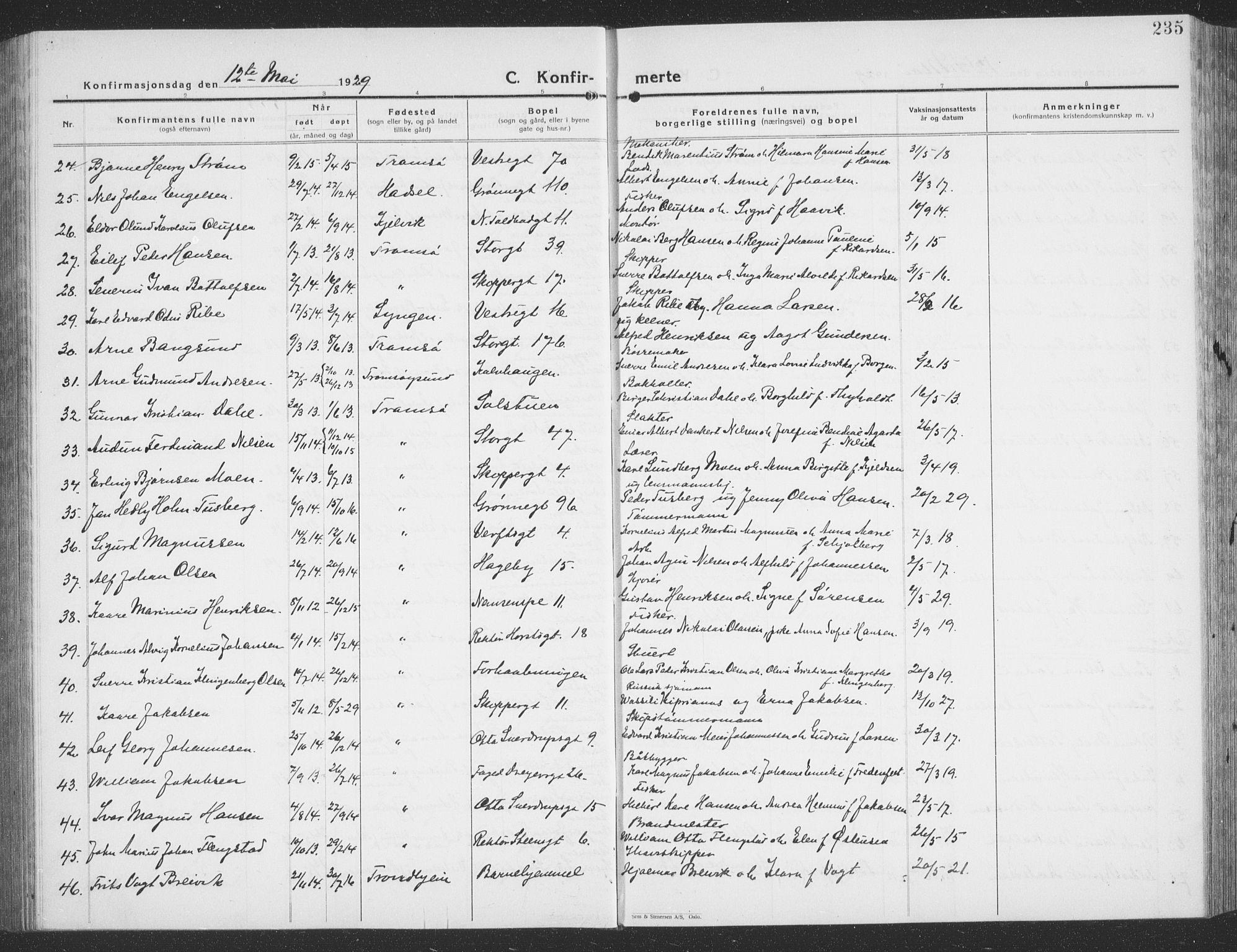 Tromsø sokneprestkontor/stiftsprosti/domprosti, SATØ/S-1343/G/Gb/L0010klokker: Parish register (copy) no. 10, 1925-1937, p. 235