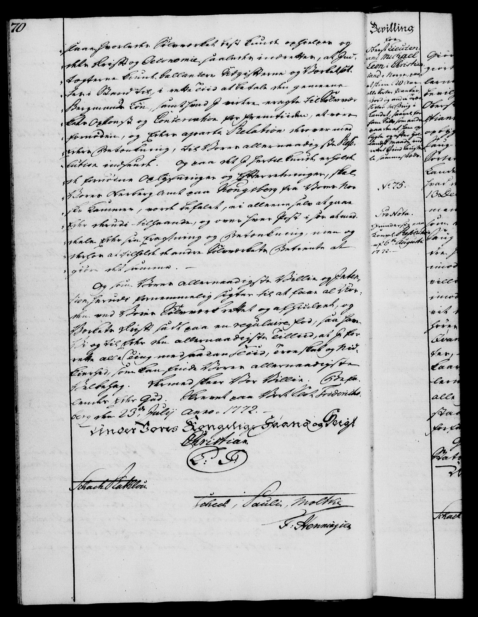 Rentekammeret, Kammerkanselliet, RA/EA-3111/G/Gg/Gga/L0009: Norsk ekspedisjonsprotokoll med register (merket RK 53.9), 1771-1773, p. 70
