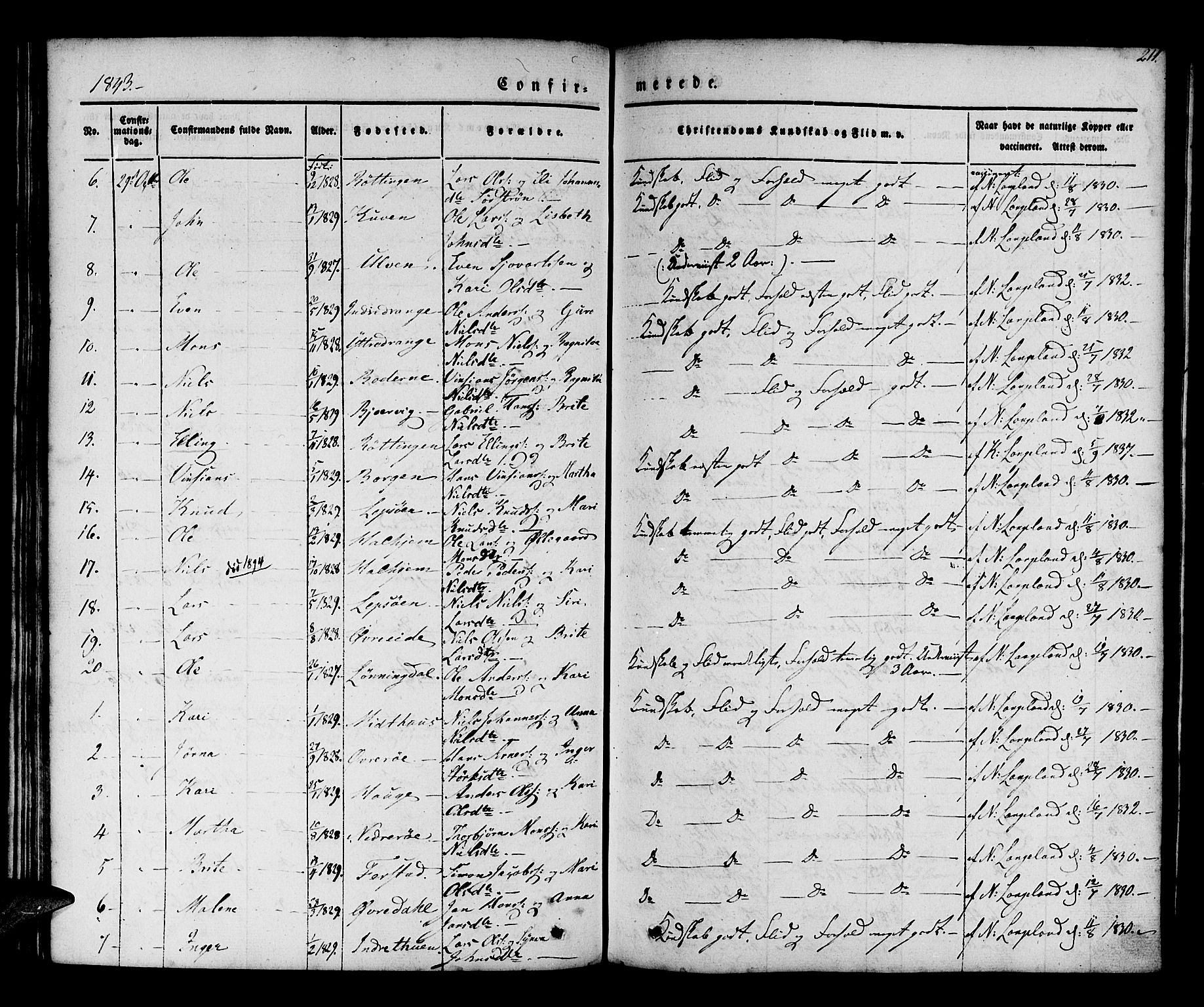 Os sokneprestembete, SAB/A-99929: Parish register (official) no. A 15, 1839-1851, p. 211