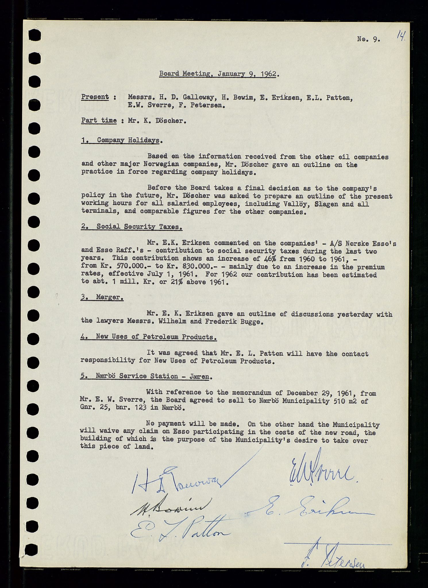 Pa 0982 - Esso Norge A/S, AV/SAST-A-100448/A/Aa/L0001/0003: Den administrerende direksjon Board minutes (styrereferater) / Den administrerende direksjon Board minutes (styrereferater), 1962, p. 14