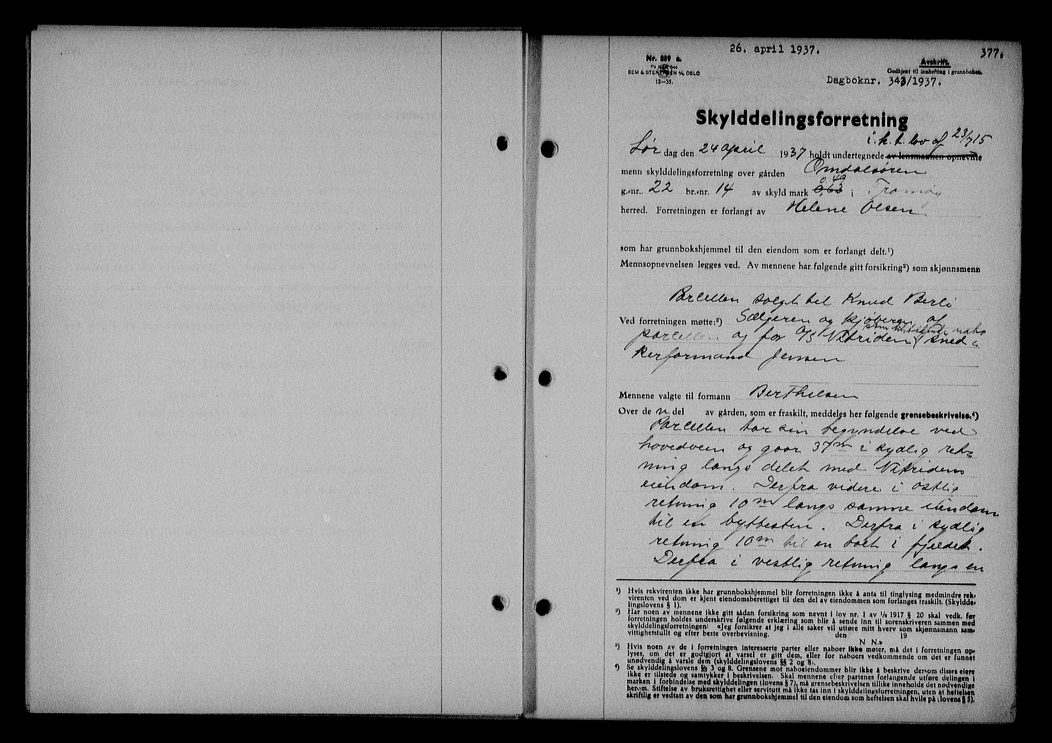 Nedenes sorenskriveri, SAK/1221-0006/G/Gb/Gba/L0043: Mortgage book no. 39, 1936-1937, Diary no: : 342/1937