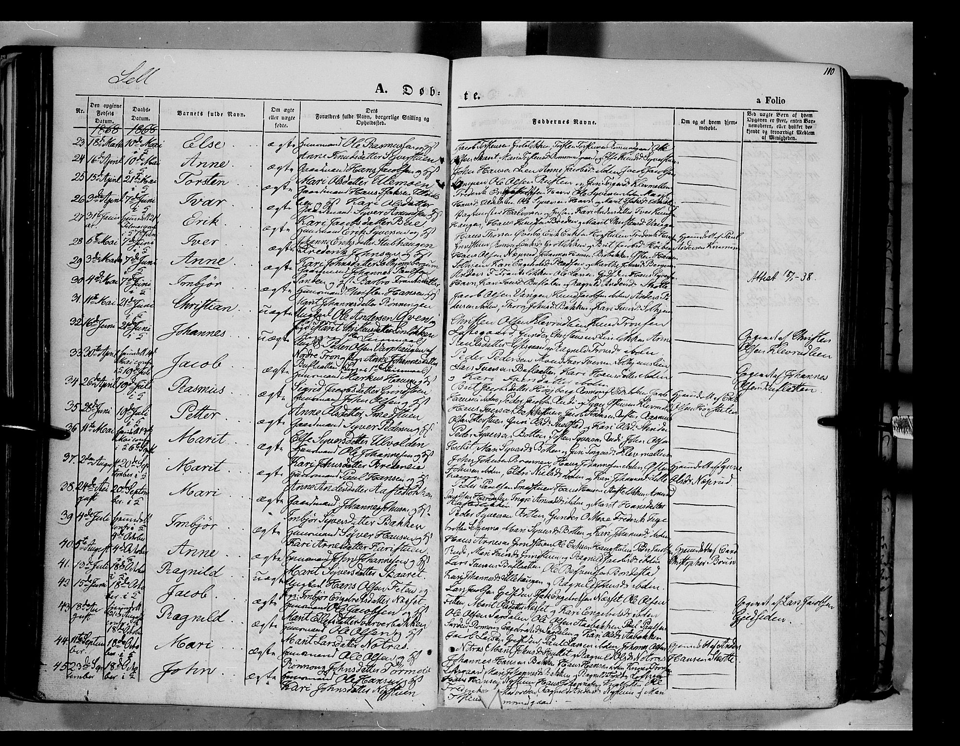 Vågå prestekontor, SAH/PREST-076/H/Ha/Haa/L0006: Parish register (official) no. 6 /3, 1857-1872, p. 110