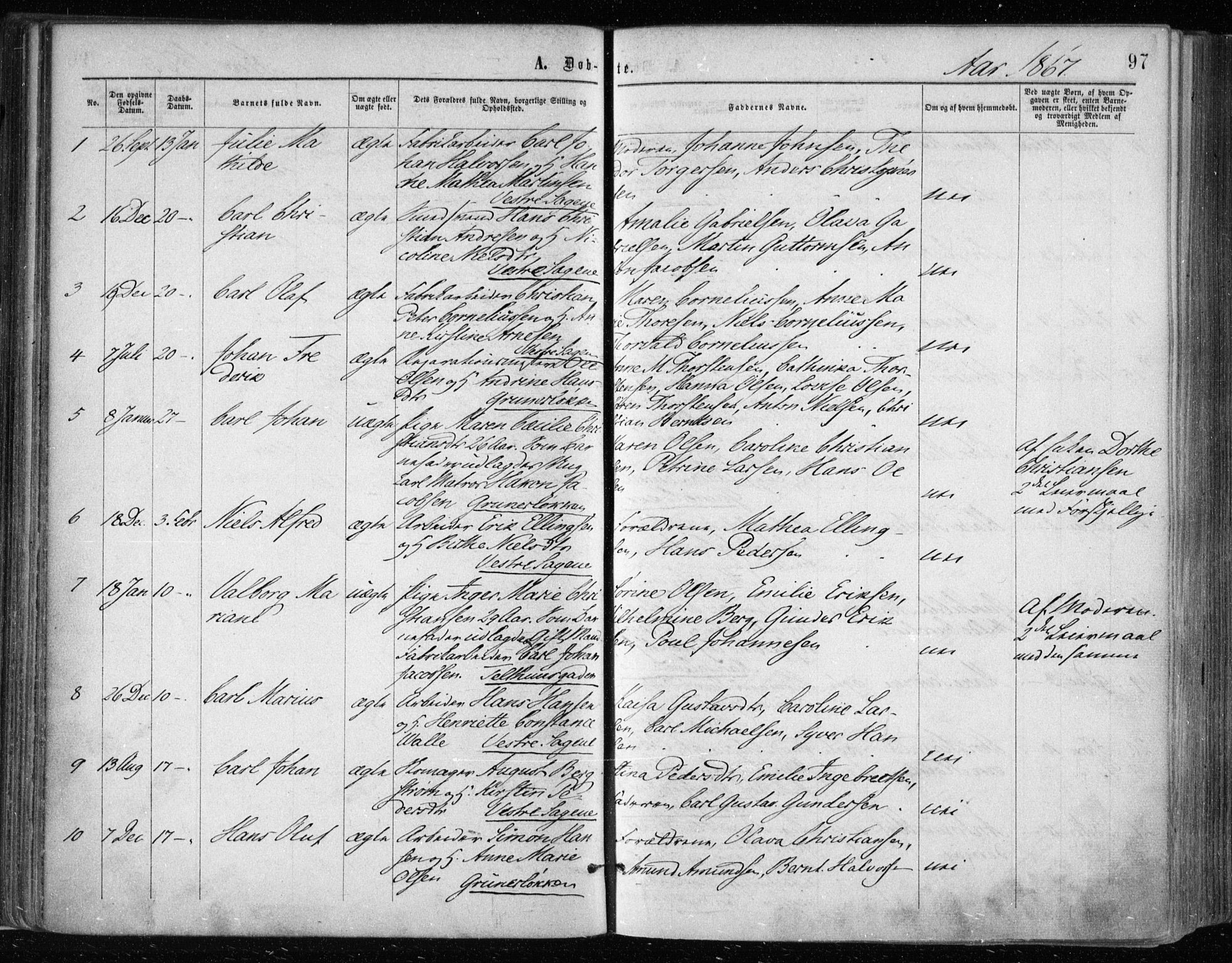 Gamle Aker prestekontor Kirkebøker, SAO/A-10617a/F/L0002: Parish register (official) no. 2, 1864-1872, p. 97