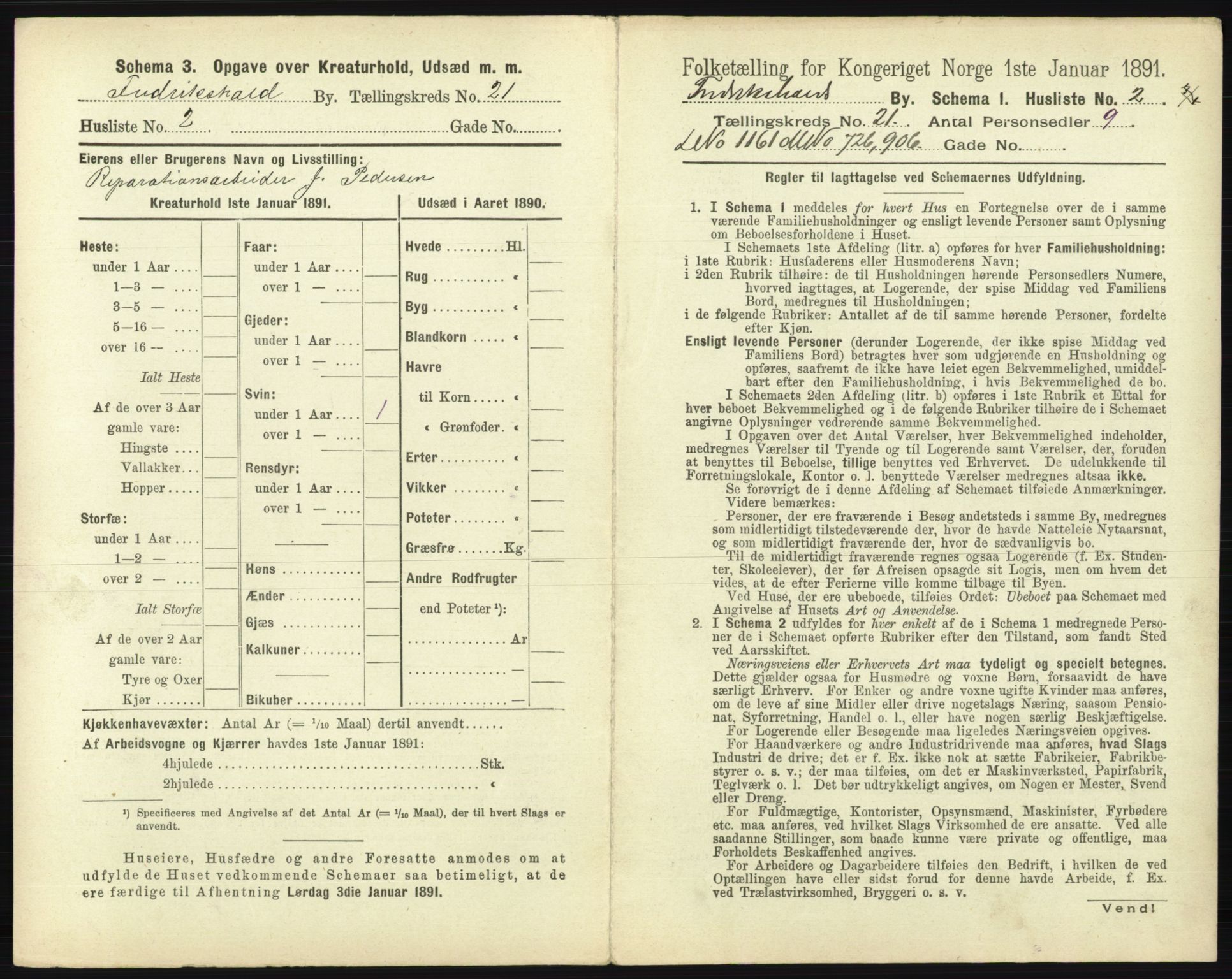 RA, 1891 census for 0101 Fredrikshald, 1891, p. 1856