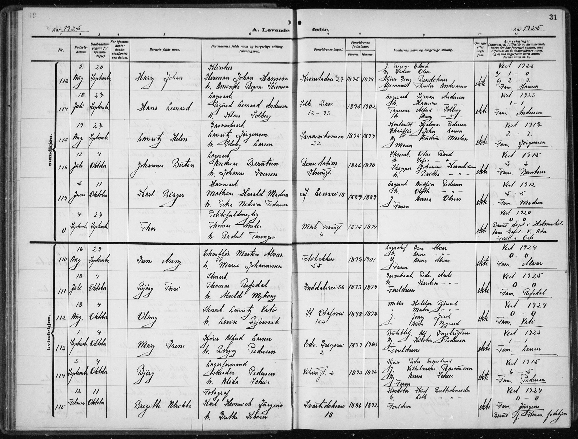 Årstad Sokneprestembete, AV/SAB-A-79301/H/Hab/L0005: Parish register (copy) no. A 5, 1924-1934, p. 31