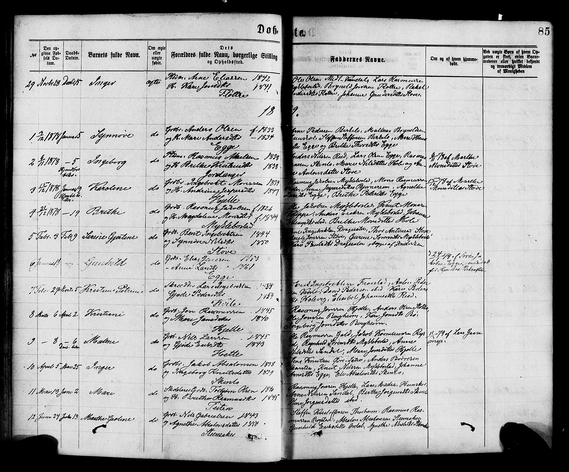 Gloppen sokneprestembete, AV/SAB-A-80101/H/Haa/Haac/L0001: Parish register (official) no. C 1, 1871-1886, p. 85