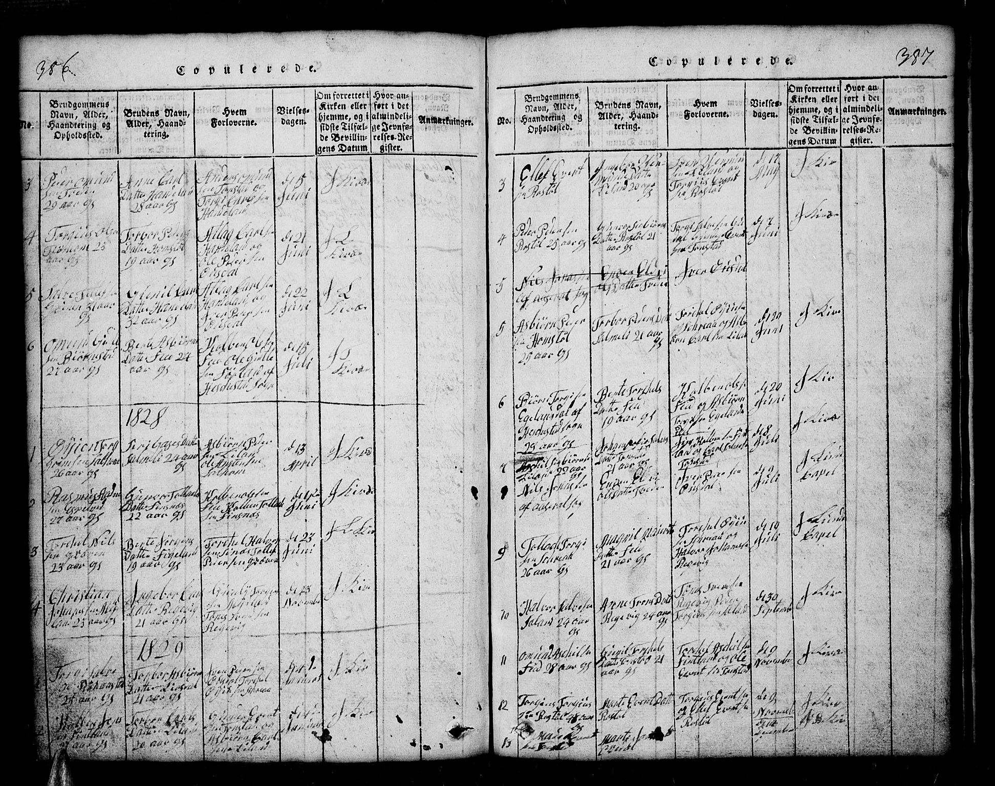 Sirdal sokneprestkontor, SAK/1111-0036/F/Fb/Fbb/L0001: Parish register (copy) no. B 1, 1815-1834, p. 386-387
