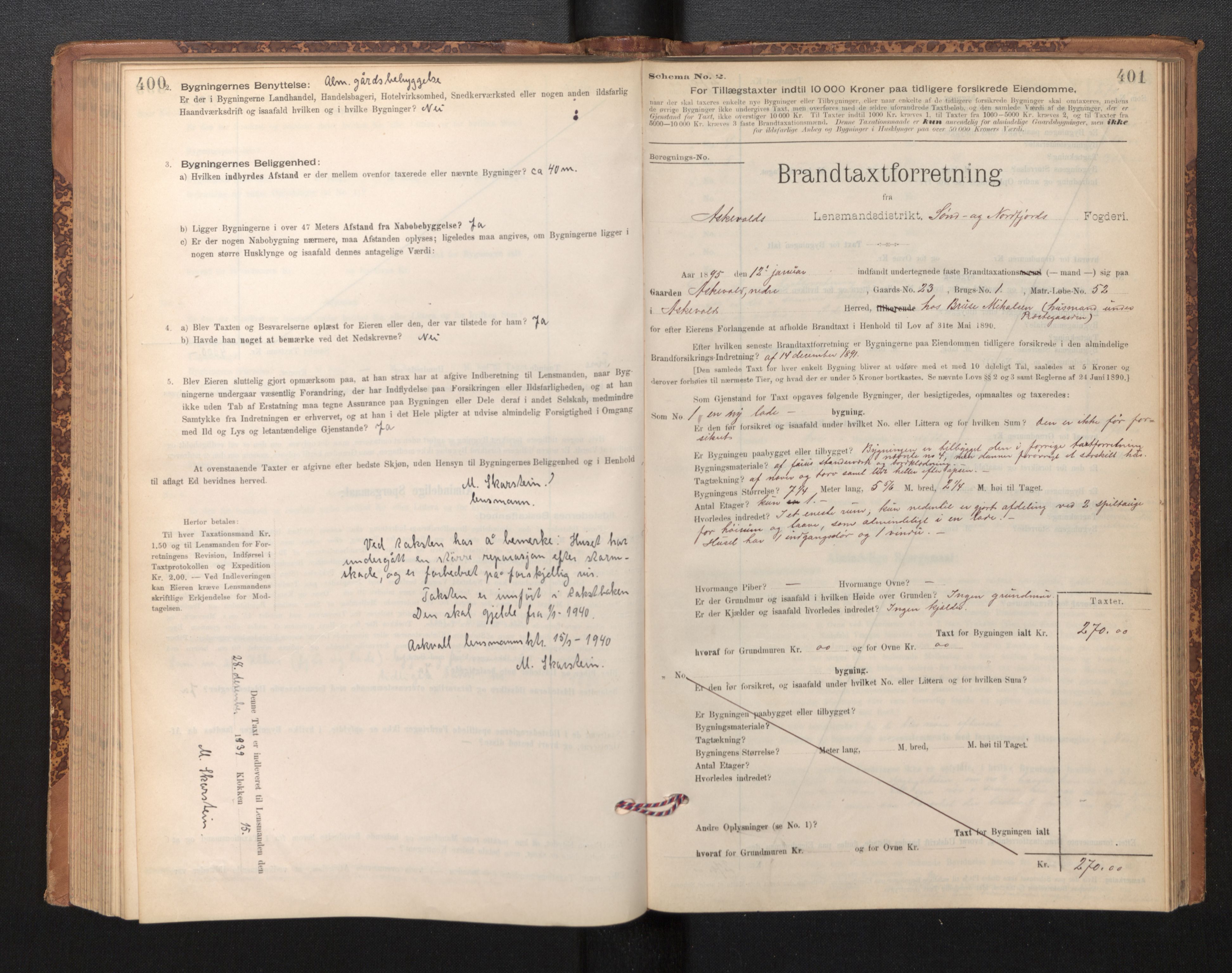 Lensmannen i Askvoll, SAB/A-26301/0012/L0004: Branntakstprotokoll, skjematakst og liste over branntakstmenn, 1895-1932, p. 400-401