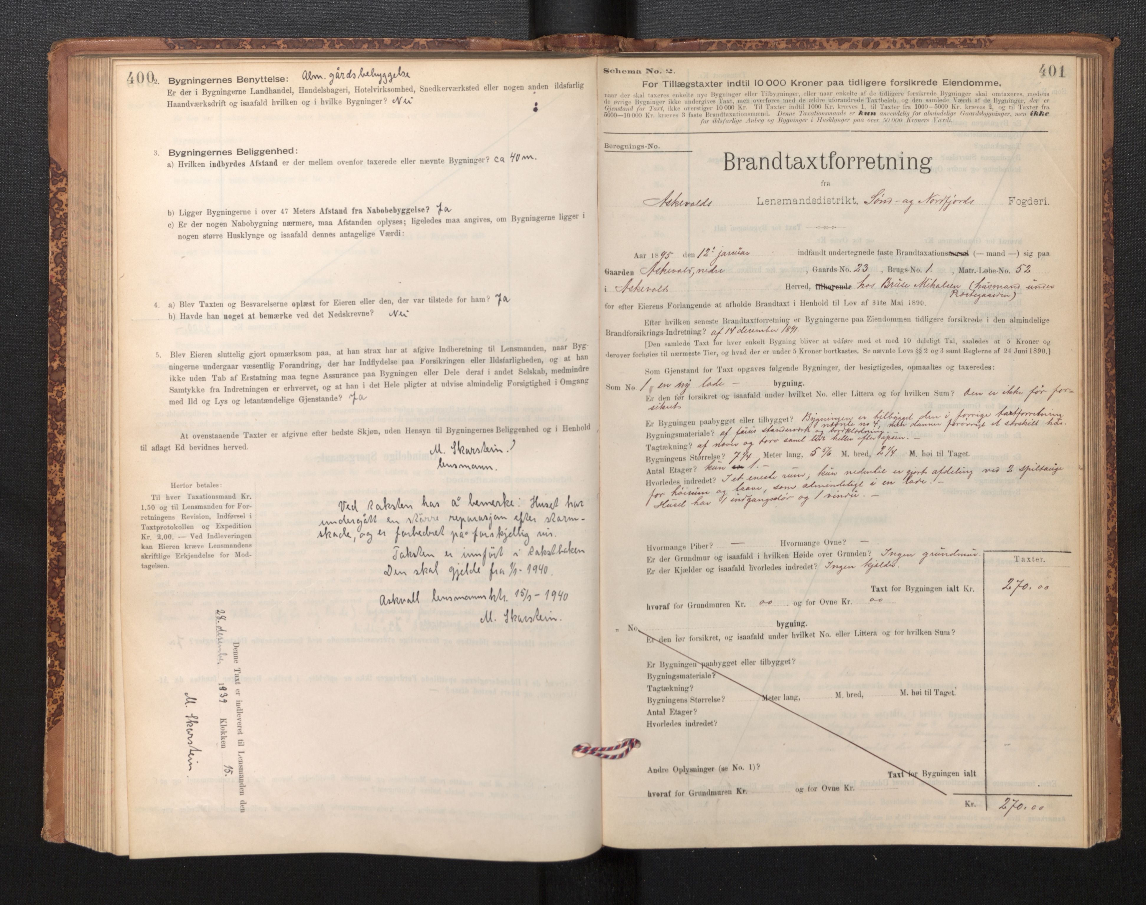 Lensmannen i Askvoll, AV/SAB-A-26301/0012/L0004: Branntakstprotokoll, skjematakst og liste over branntakstmenn, 1895-1932, p. 400-401