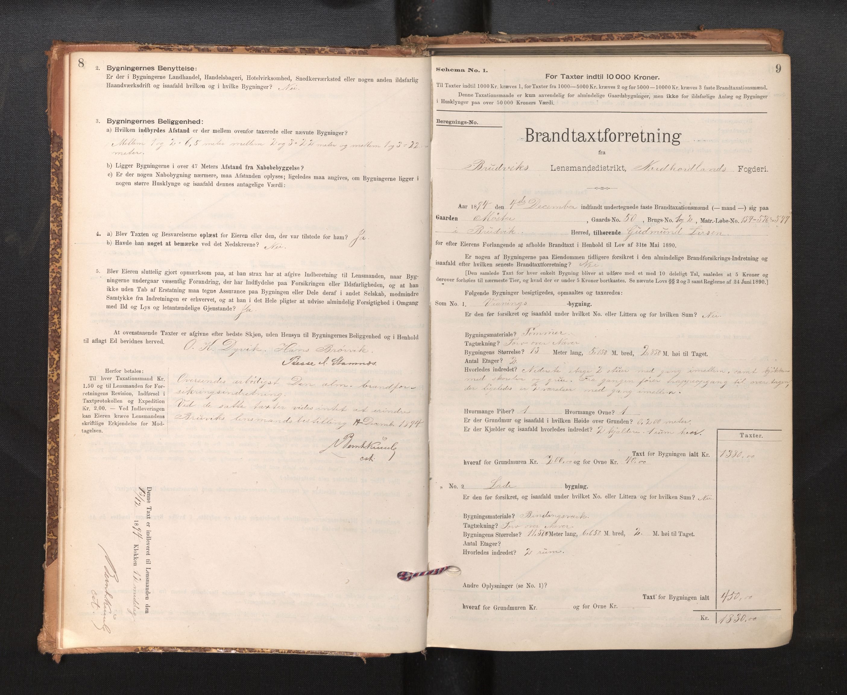 Lensmannen i Bruvik, SAB/A-31301/0012/L0006: Branntakstprotokoll, skjematakst, 1894-1906, p. 8-9