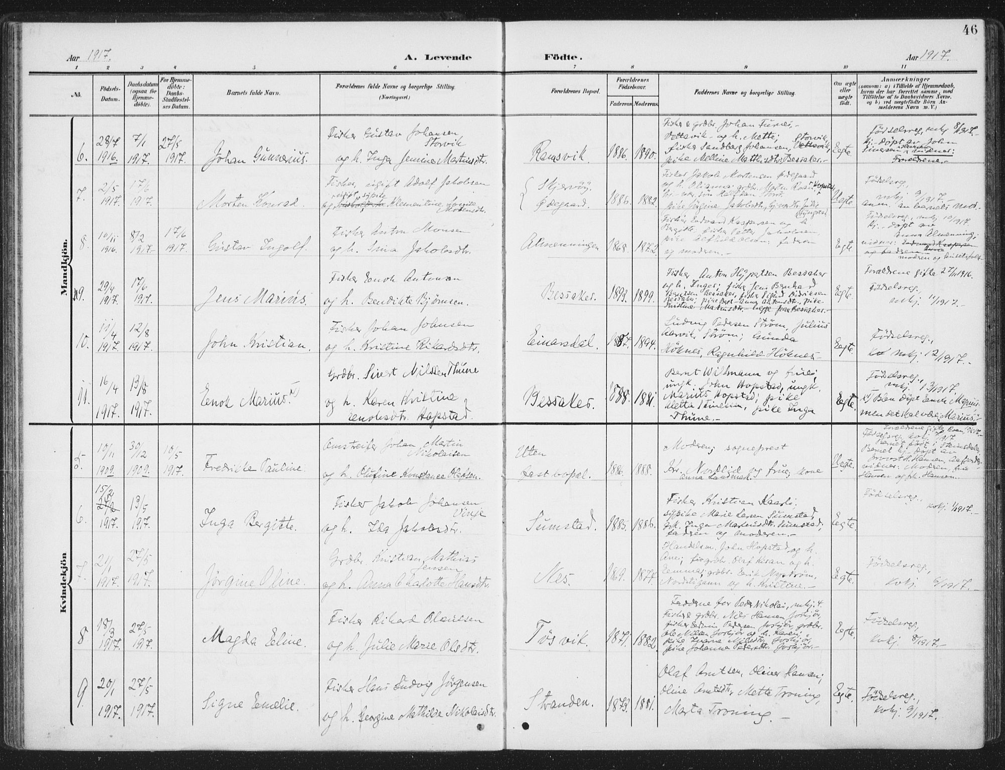 Ministerialprotokoller, klokkerbøker og fødselsregistre - Sør-Trøndelag, SAT/A-1456/657/L0709: Parish register (official) no. 657A10, 1905-1919, p. 46