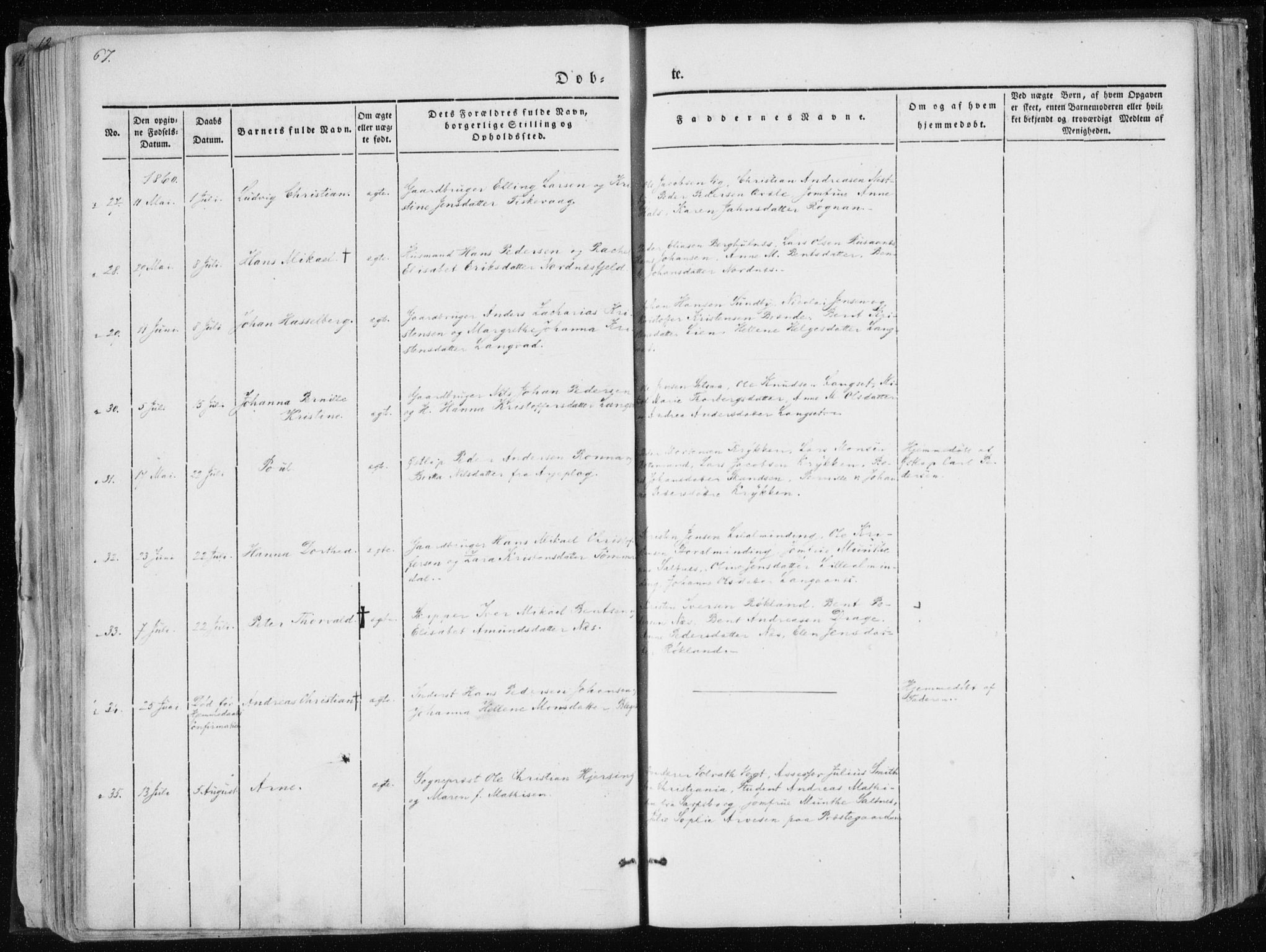 Ministerialprotokoller, klokkerbøker og fødselsregistre - Nordland, AV/SAT-A-1459/847/L0666: Parish register (official) no. 847A06, 1842-1871, p. 67