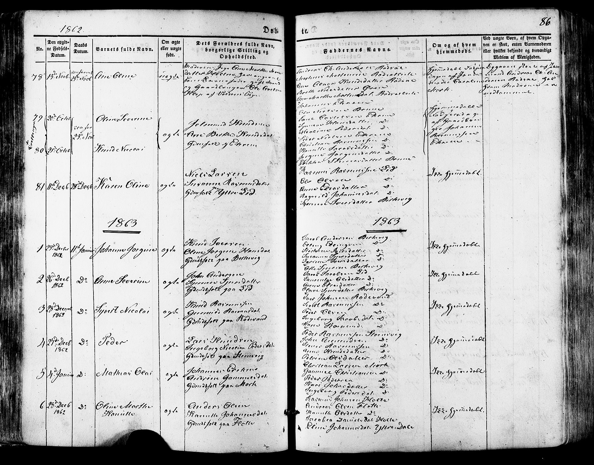 Ministerialprotokoller, klokkerbøker og fødselsregistre - Møre og Romsdal, SAT/A-1454/511/L0140: Parish register (official) no. 511A07, 1851-1878, p. 86