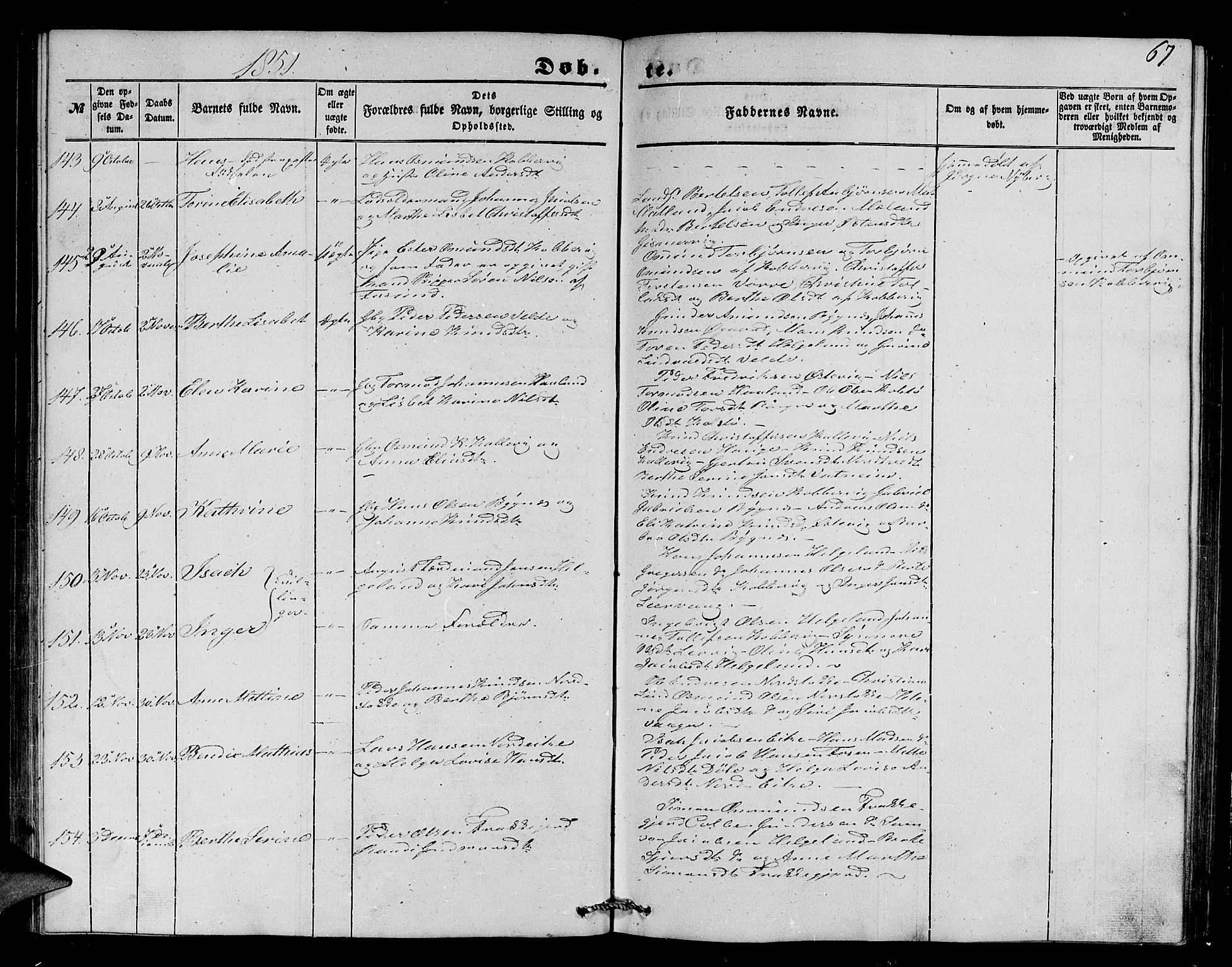 Avaldsnes sokneprestkontor, SAST/A -101851/H/Ha/Hab/L0002: Parish register (copy) no. B 2, 1848-1856, p. 67