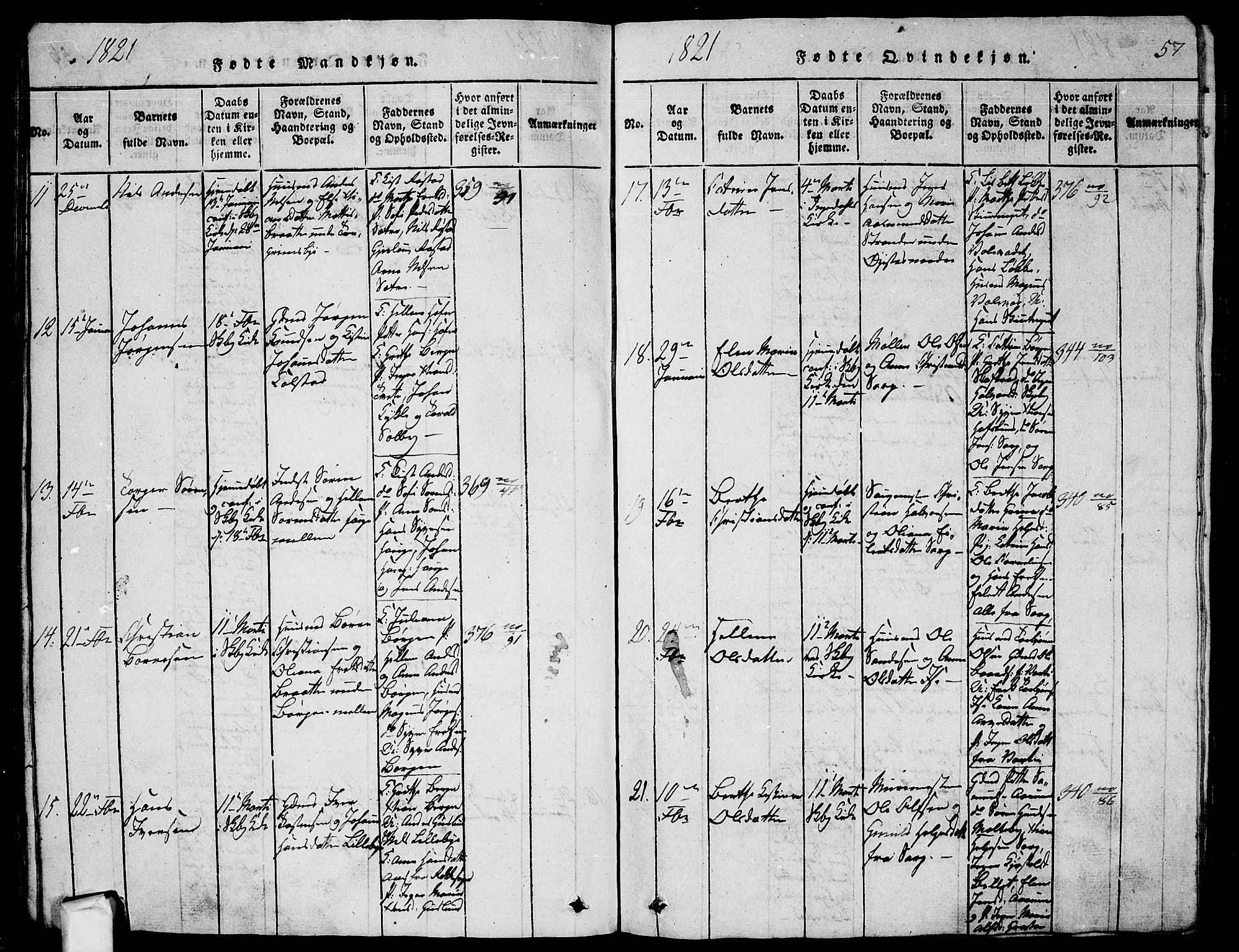 Skjeberg prestekontor Kirkebøker, SAO/A-10923/G/Ga/L0001: Parish register (copy) no. I 1, 1815-1830, p. 57