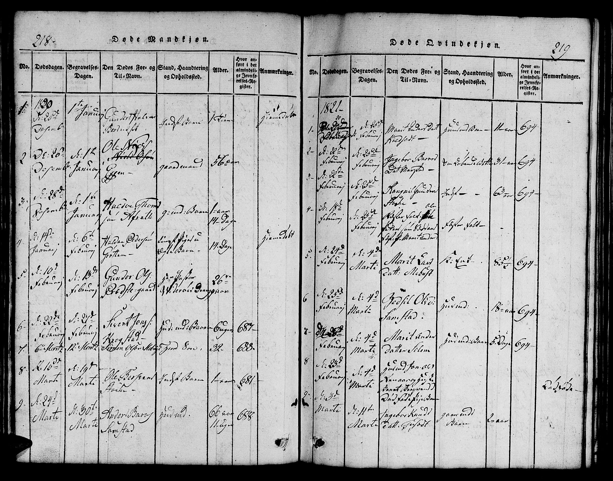 Ministerialprotokoller, klokkerbøker og fødselsregistre - Sør-Trøndelag, SAT/A-1456/695/L1152: Parish register (copy) no. 695C03, 1816-1831, p. 218-219