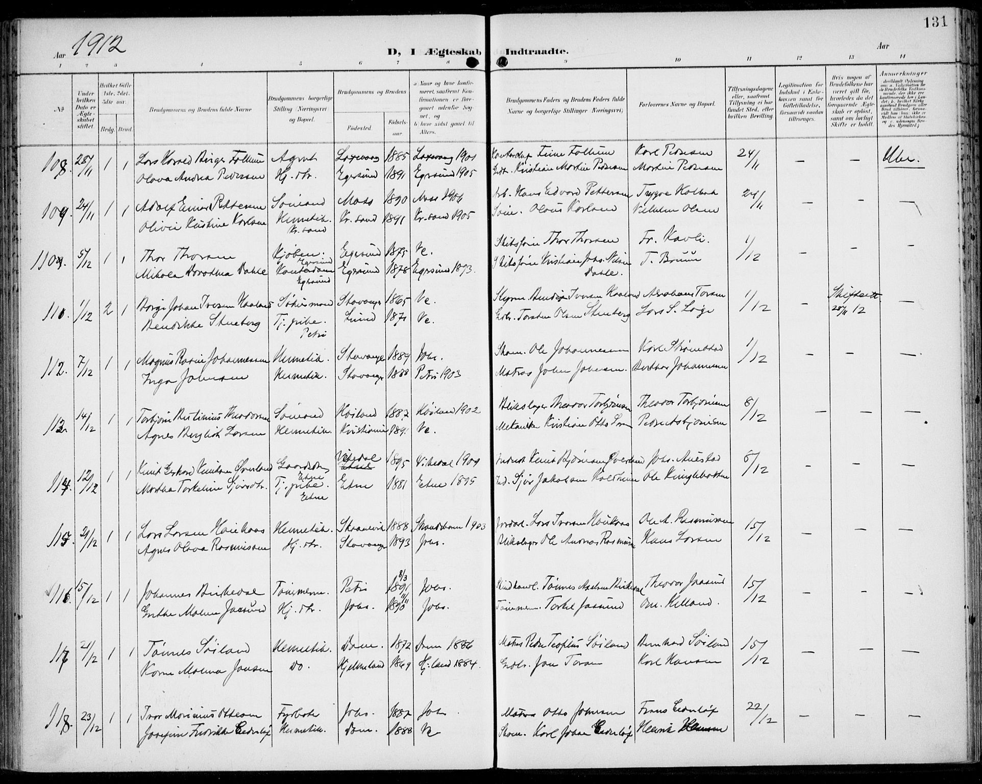 St. Johannes sokneprestkontor, SAST/A-101814/002/B/L0001: Parish register (official) no. A 8, 1899-1917, p. 131