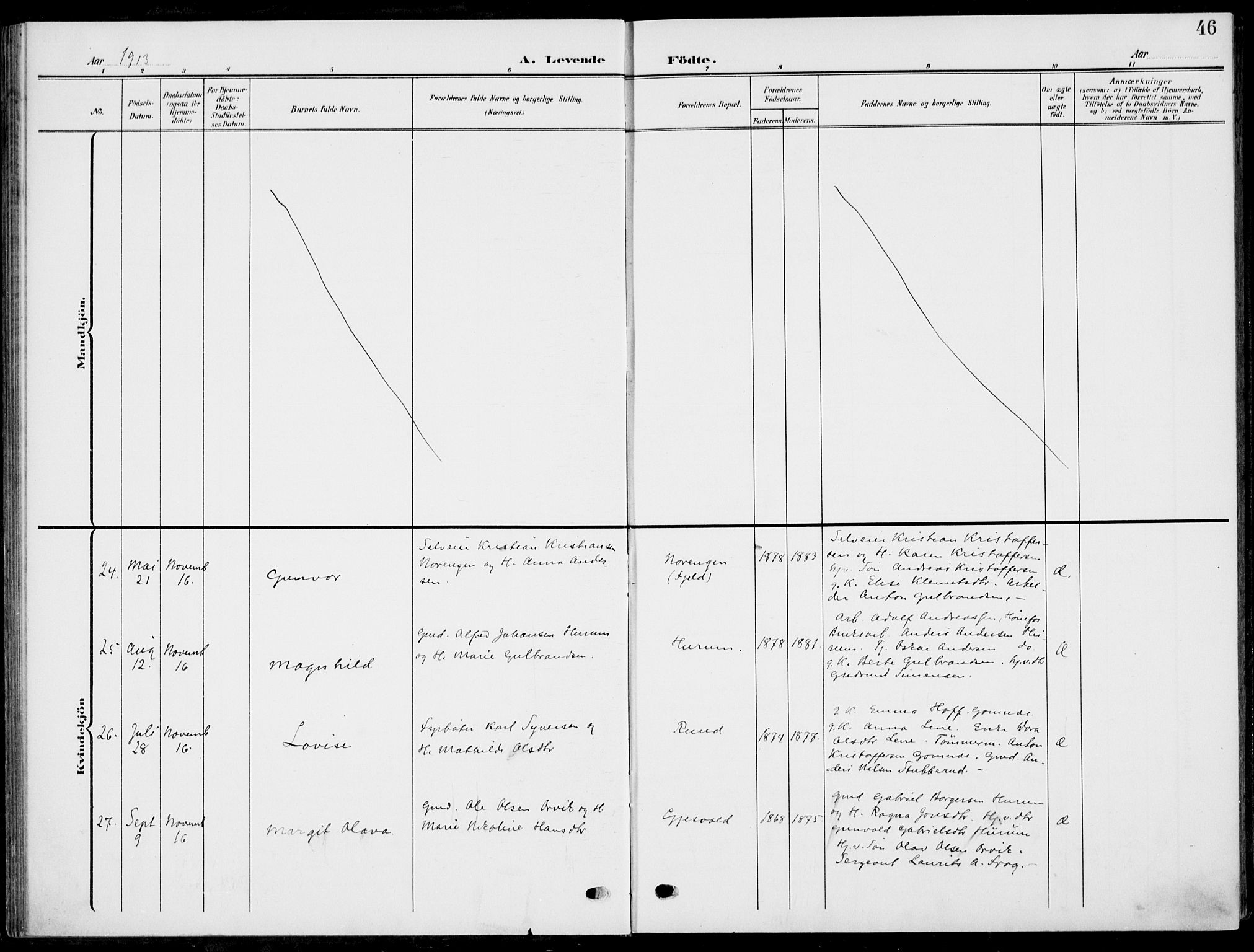 Hole kirkebøker, SAKO/A-228/F/Fa/L0010: Parish register (official) no. I 10, 1907-1917, p. 46