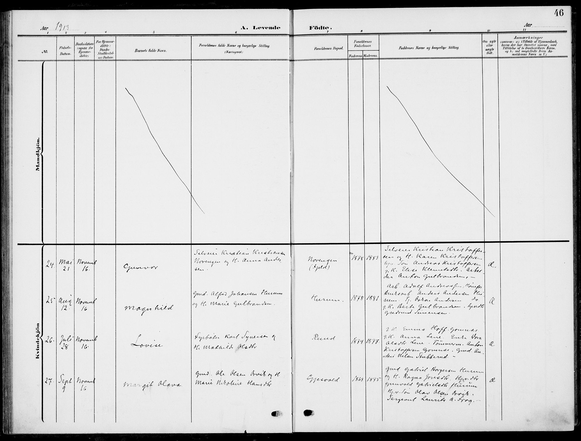 Hole kirkebøker, AV/SAKO-A-228/F/Fa/L0010: Parish register (official) no. I 10, 1907-1917, p. 46