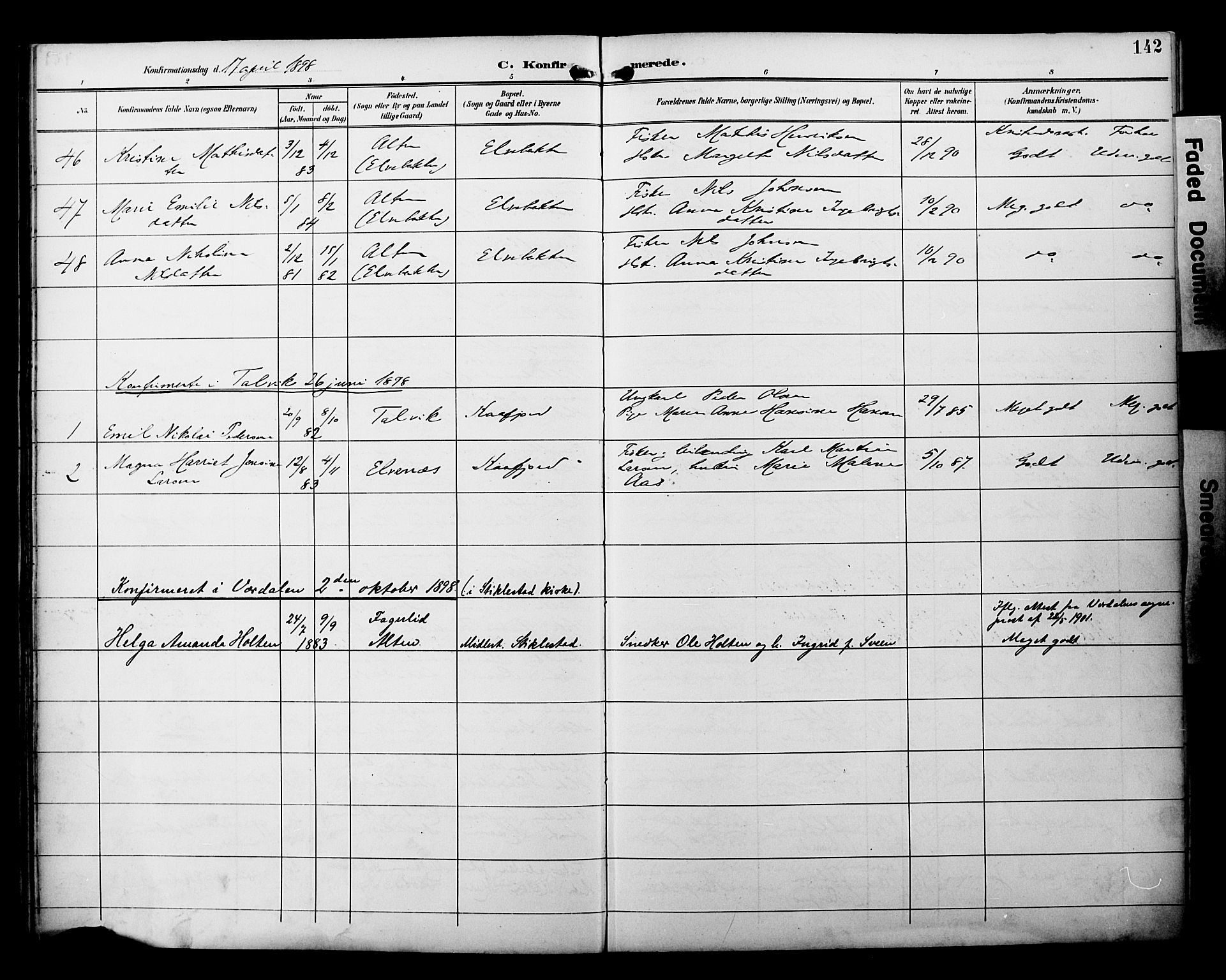 Alta sokneprestkontor, SATØ/S-1338/H/Ha/L0003.kirke: Parish register (official) no. 3, 1892-1904, p. 142