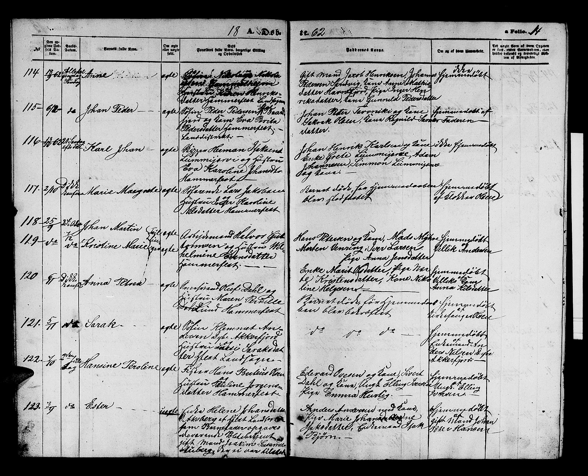Hammerfest sokneprestkontor, SATØ/S-1347/H/Hb/L0003.klokk: Parish register (copy) no. 3 /1, 1862-1868, p. 14